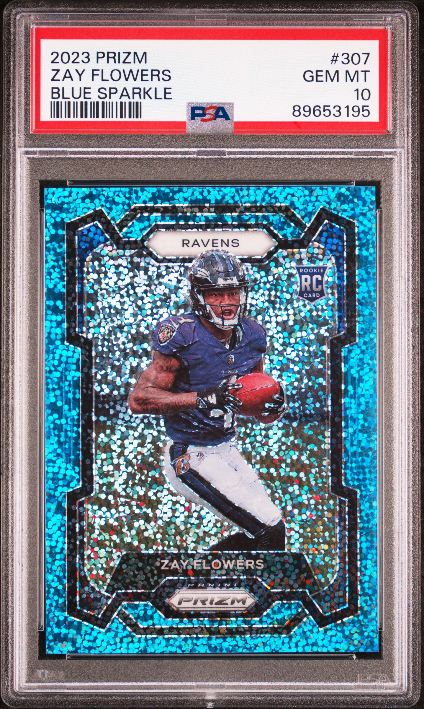 2023 Panini Prizm Blue Sparkle #307 Zay Flowers Rookie Card  (#94/96) – PSA GEM MT 10