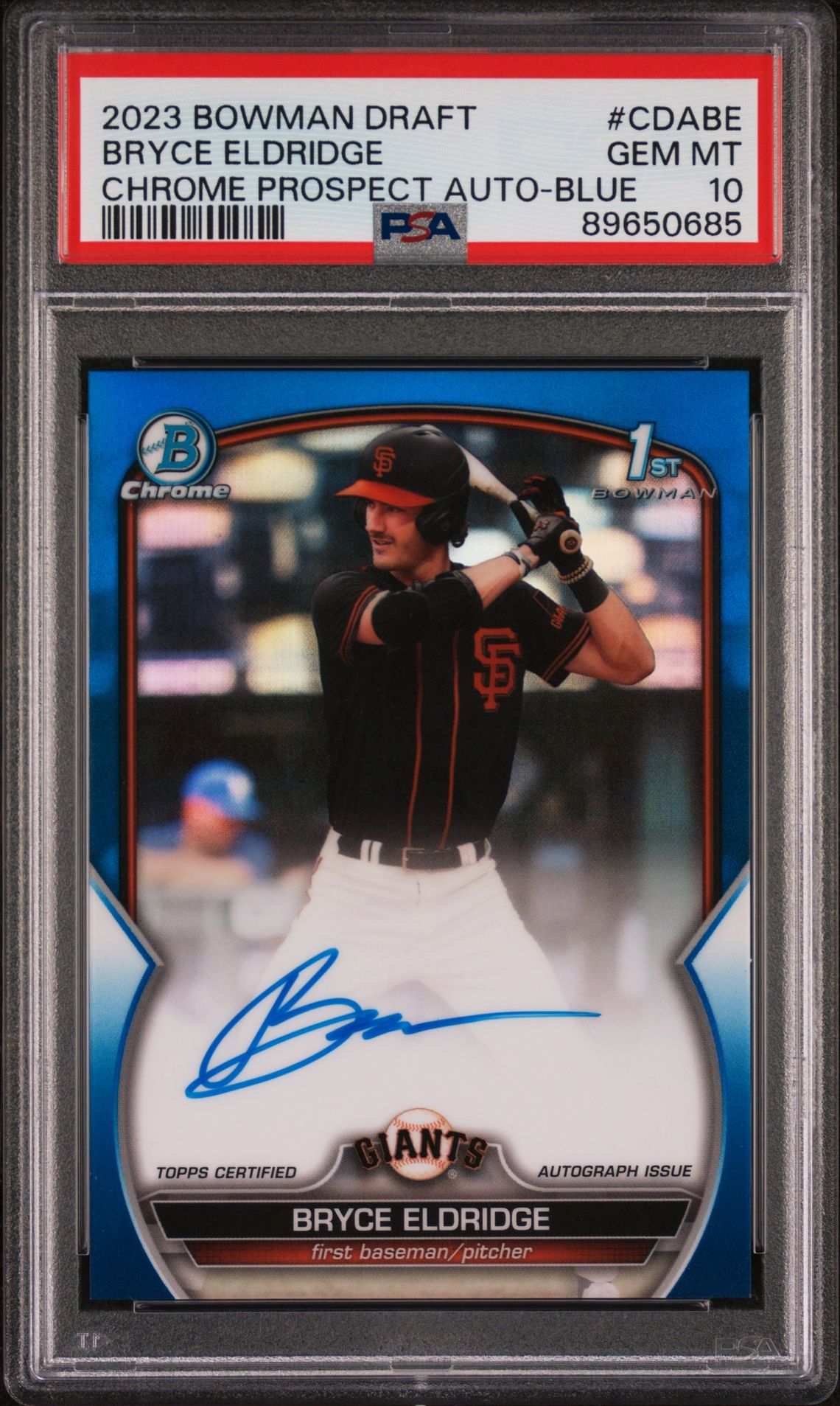 2023 Bowman BOWMAN DRAFT CHROME PROSPECT AUTOGRAPH Blue Refractor #CDABE Bryce Eldridge front