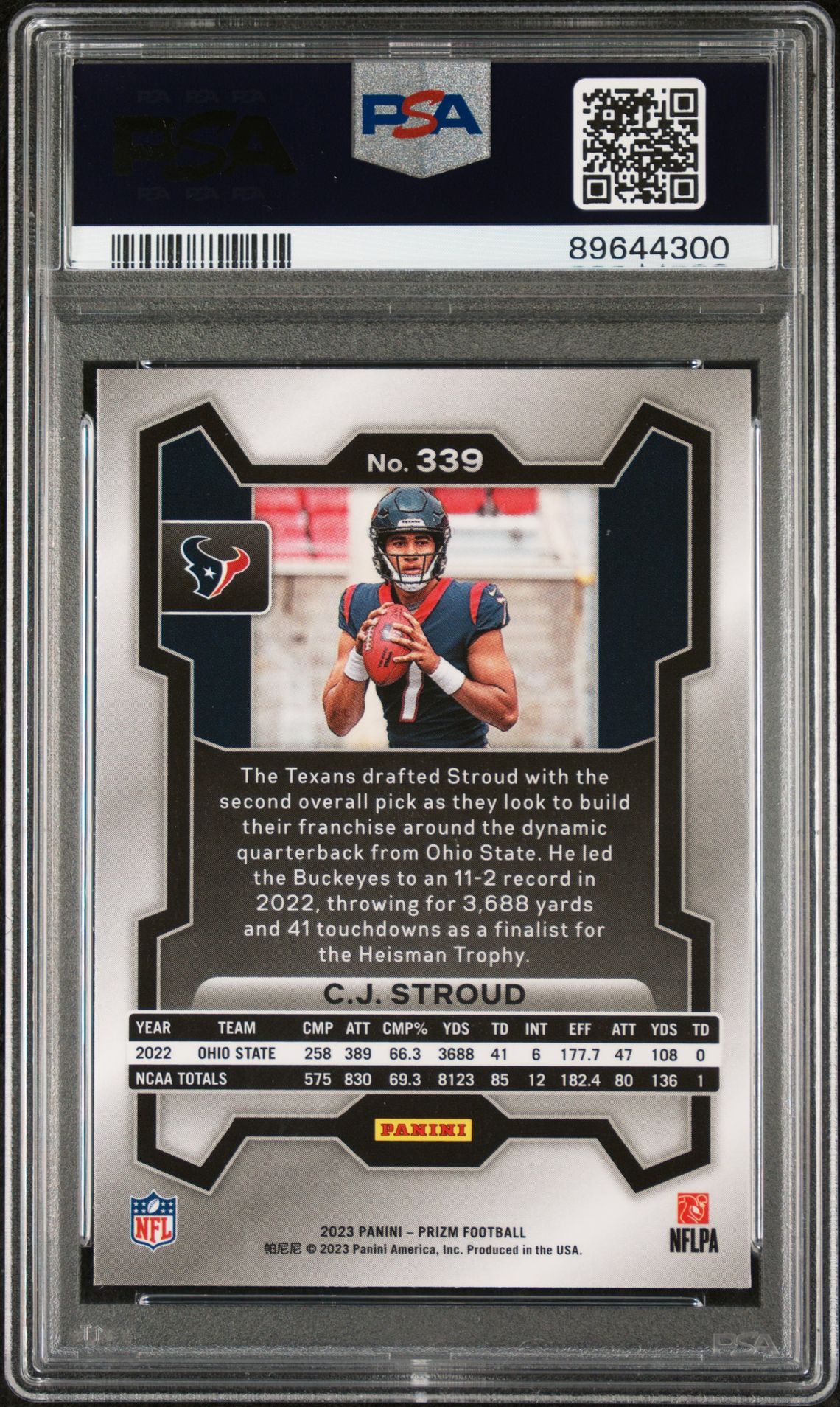 2023 Panini Prizm Cj Stroud #339 Mint 9 back