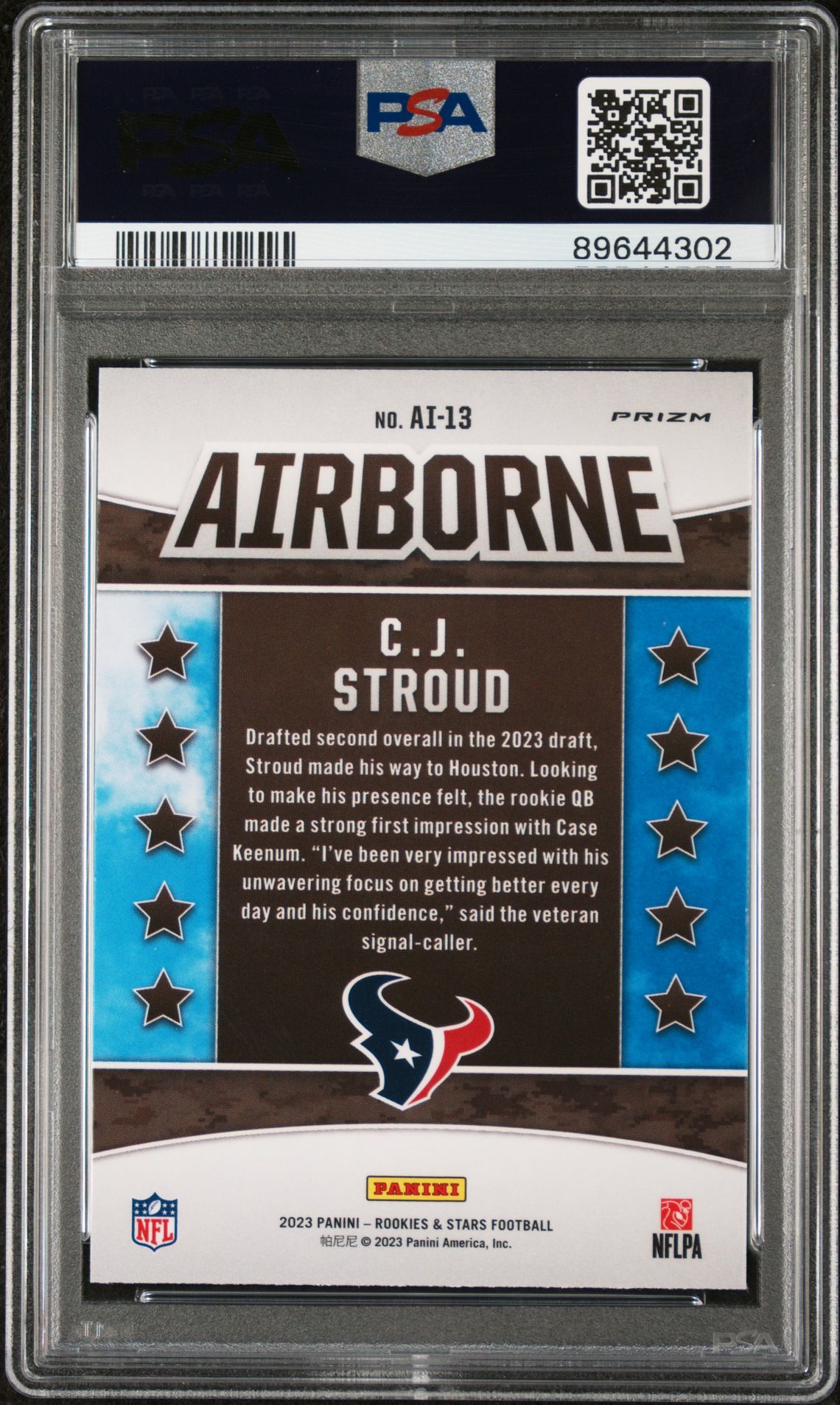 2023 Panini Rookies & Stars Airborne Cj Stroud #Ai13 (Airborne-Red Plaid) Mint 9 back
