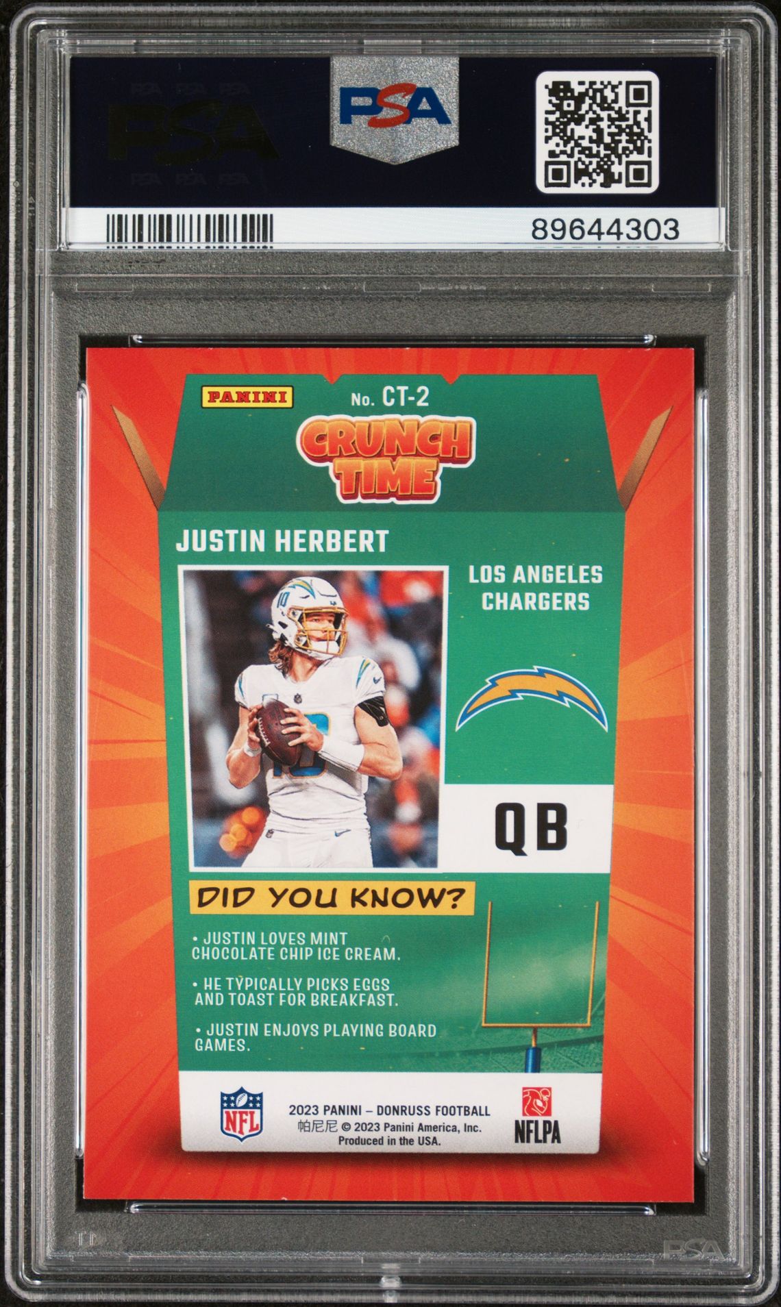 2023 Panini Donruss Crunch Time Justin Herbert #Ct2 Gem Mt 10 back
