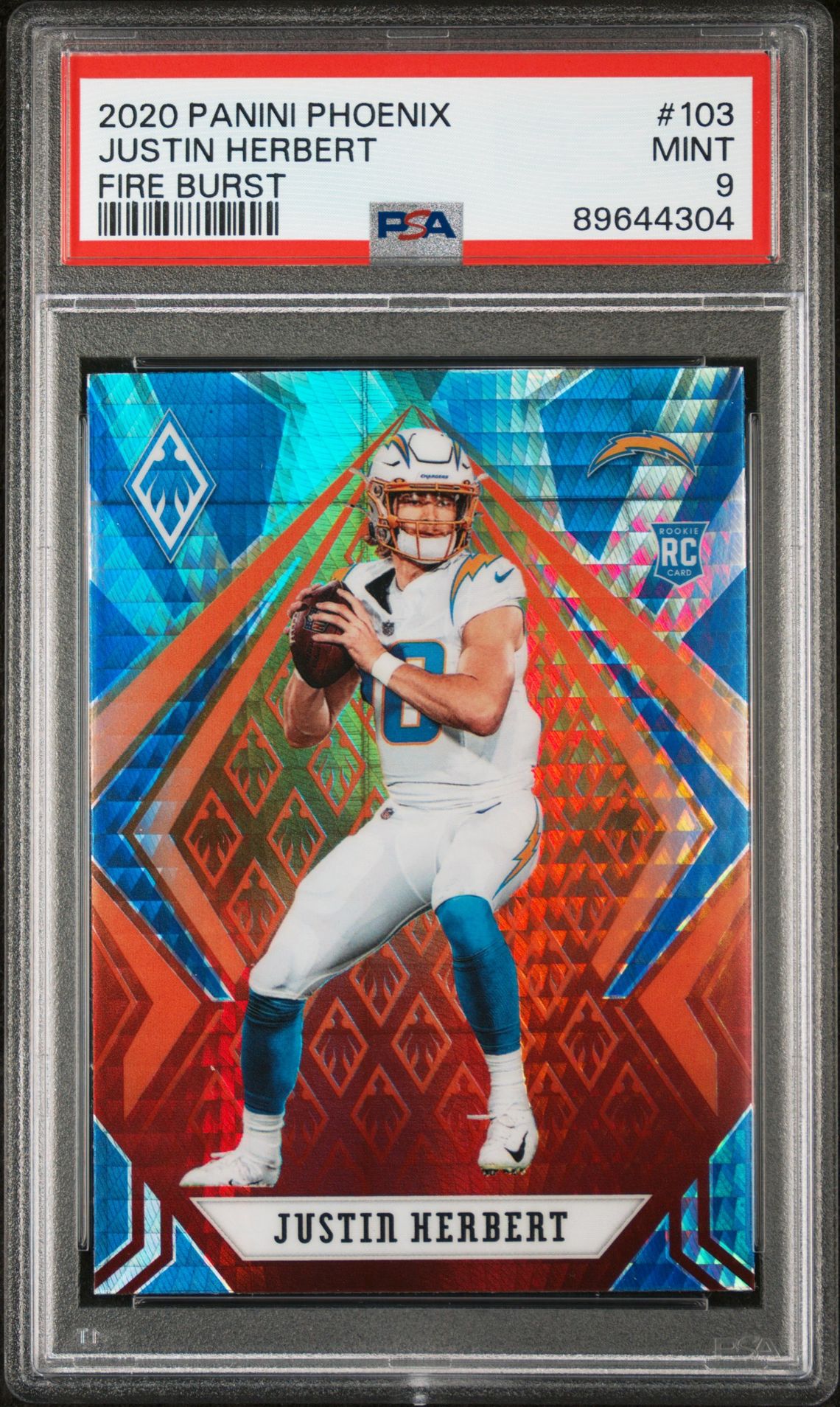 2020 Panini Phoenix Justin Herbert #103 (Fire Burst) Mint 9 front