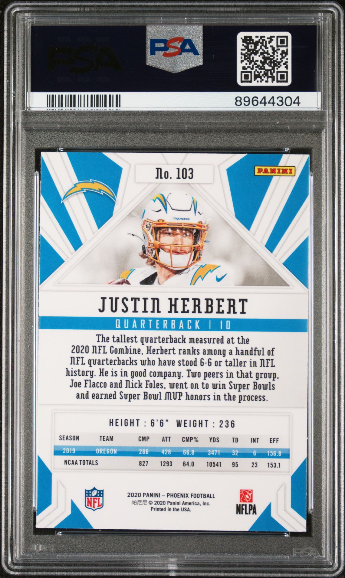 2020 Panini Phoenix Justin Herbert #103 (Fire Burst) Mint 9 back