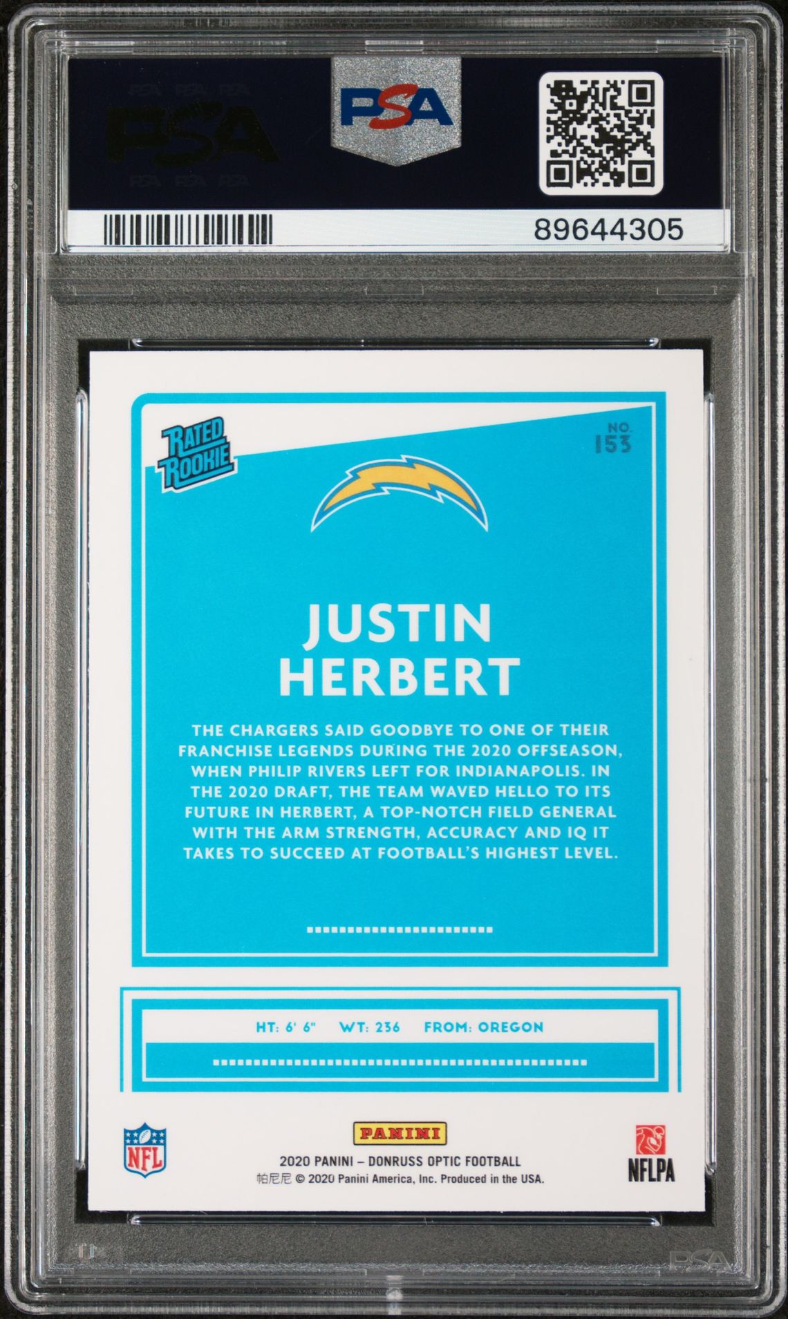 2020 Panini Donruss Optic Justin Herbert #153 Mint 9 back