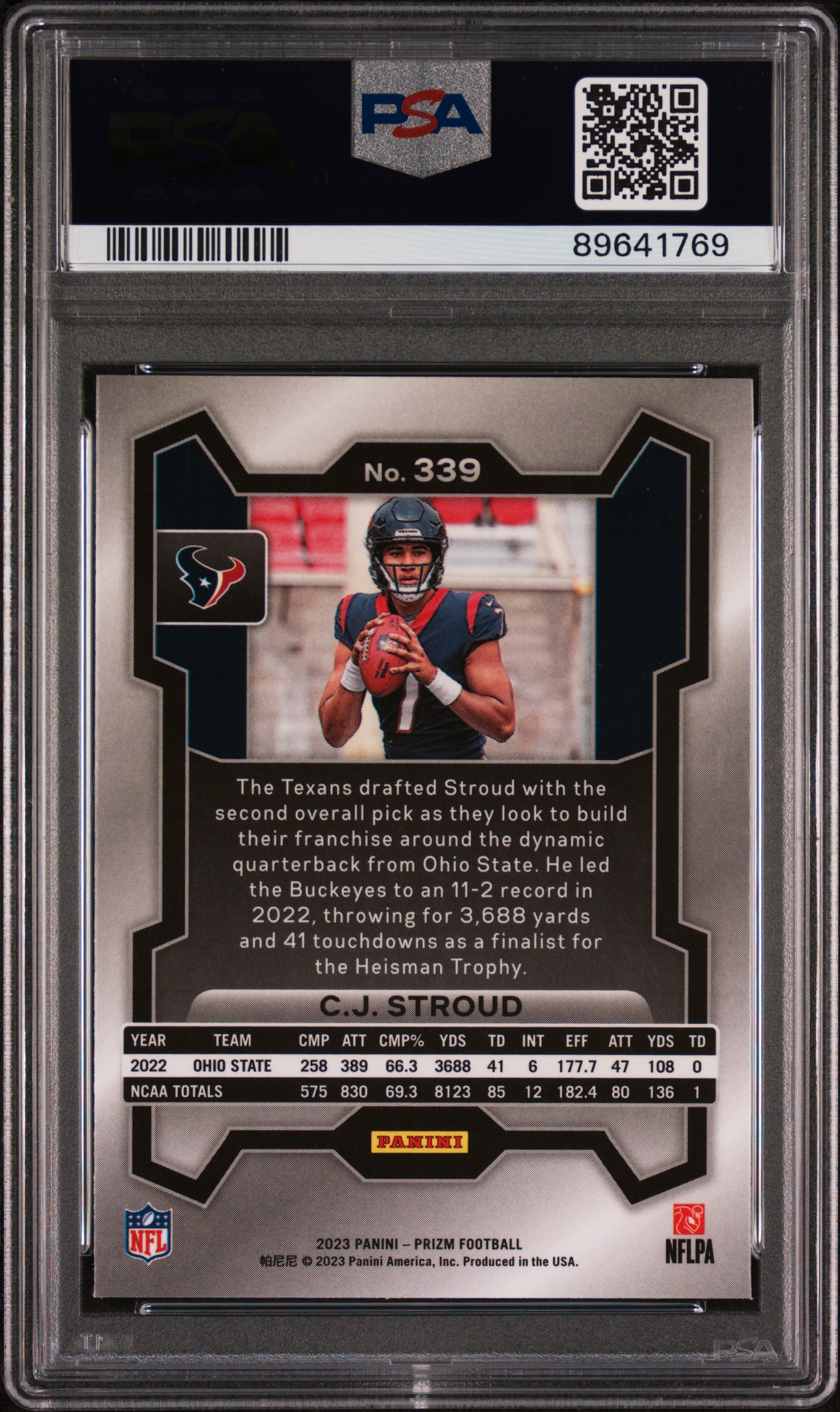 2023 Panini Prizm Cj Stroud #339 Gem Mt 10 back