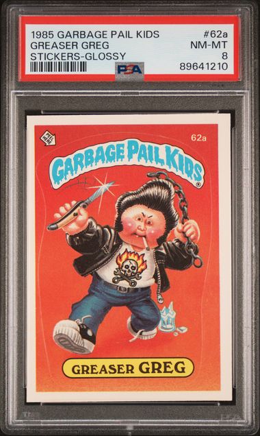 1985 Topps Garbage Pail Kids STICKERS-GLOSSY #62a Greaser Greg front