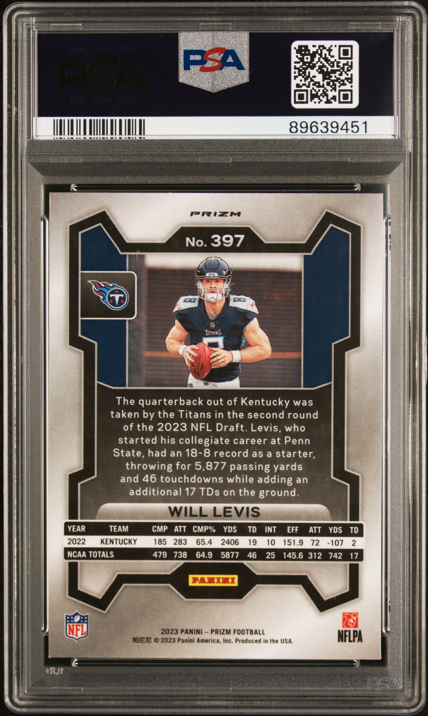 2023 Panini Prizm Will Levis #397 (Neon Green Pulsar) Gem Mt 10 back