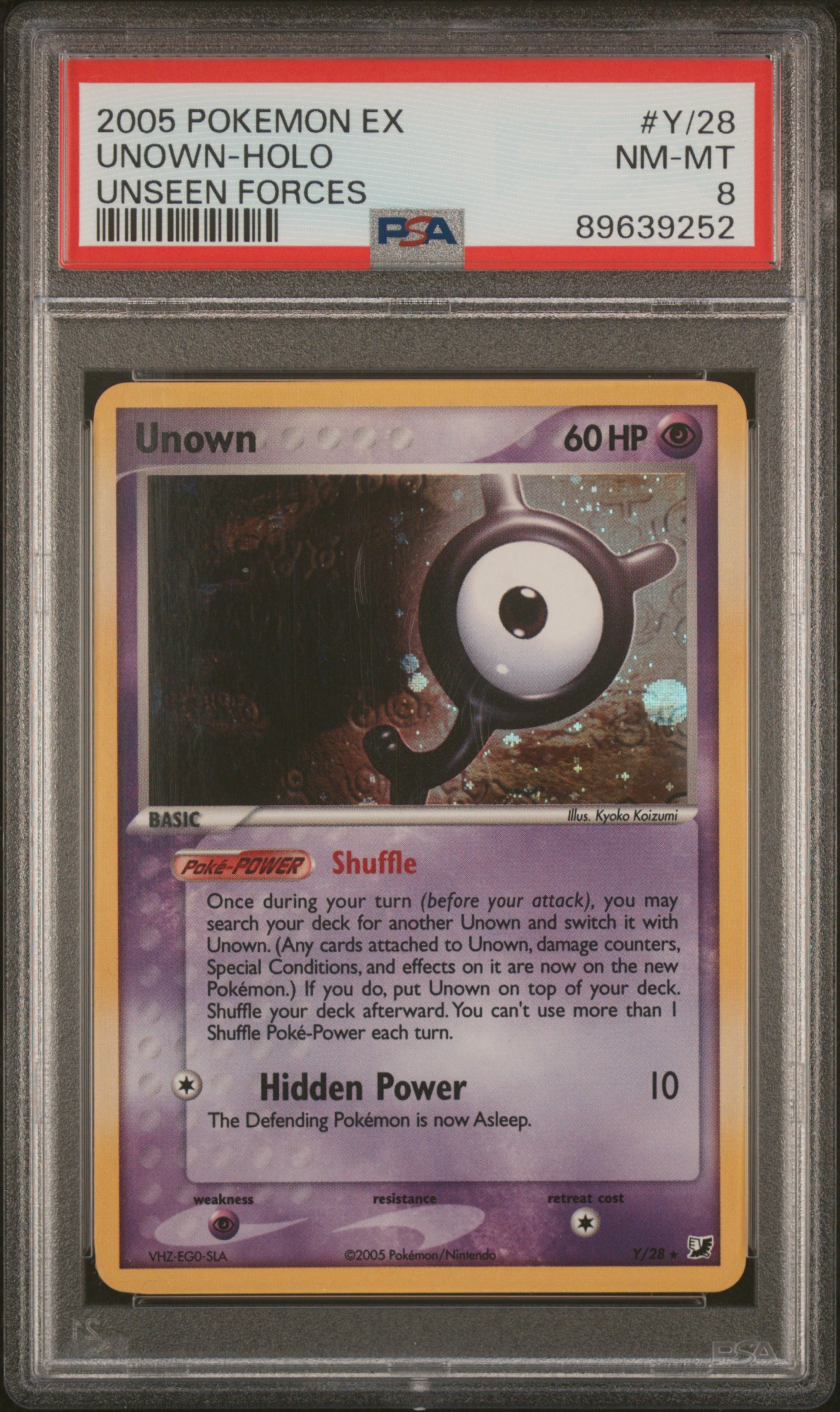 2005 Pokemon Ex Unseen Forces Y/28 Unown-Holo – PSA NM-MT 8