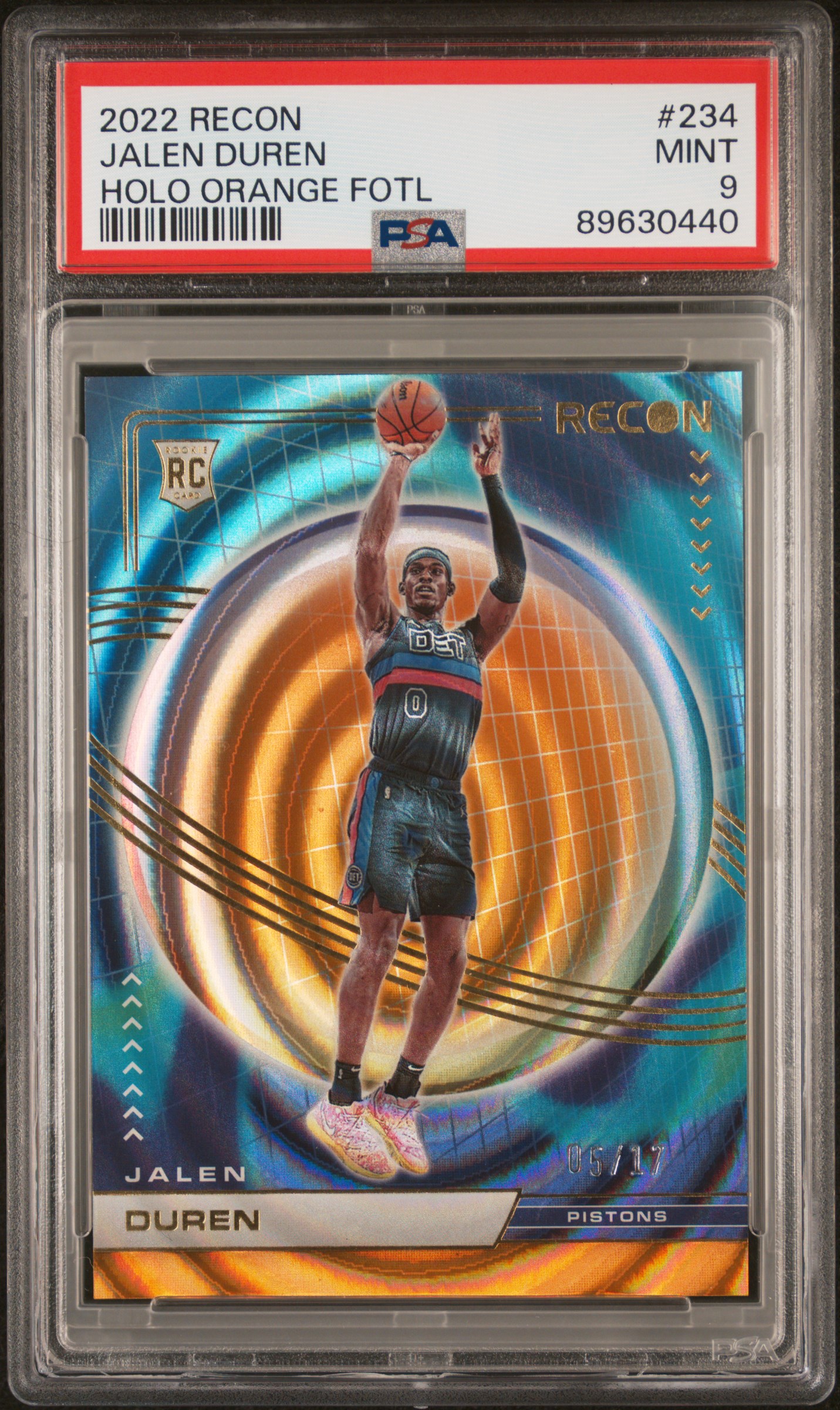 2022 Panini Recon Jalen Duren #234 (Holo Orange Fotl) Mint 9 front