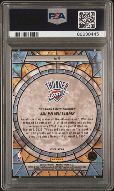 2022 Panini Mosaic Stained Glass Jalen Williams #4 Mint 9 back