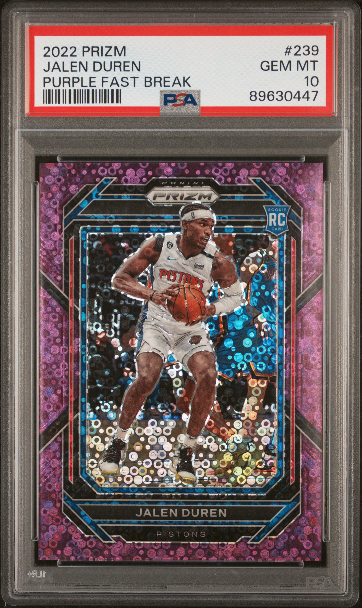 2022 Panini Prizm Jalen Duren #239 (Purple Fast Break) Gem Mt 10 front