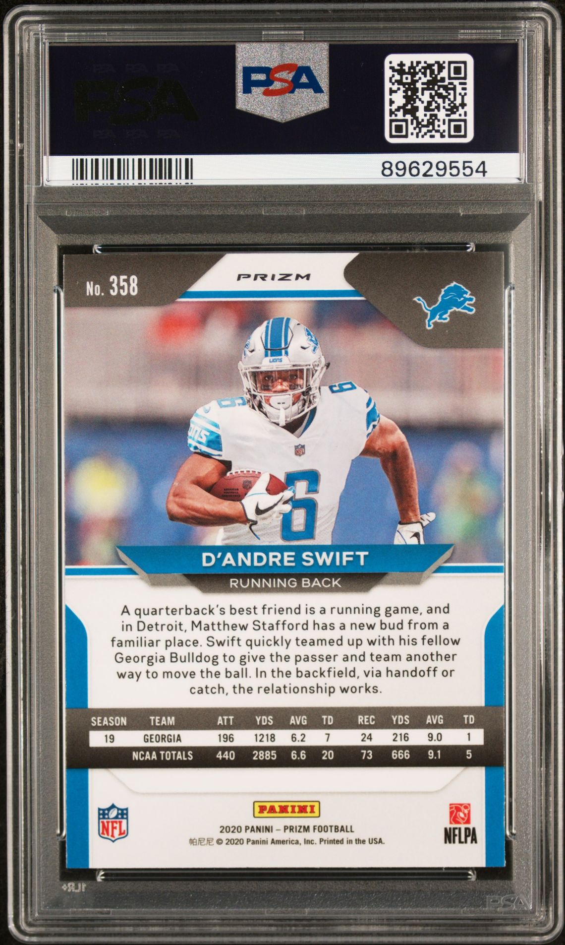 2020 Panini Prizm D'andre Swift #358 (Red/White/Blue Prizm) Mint 9 back