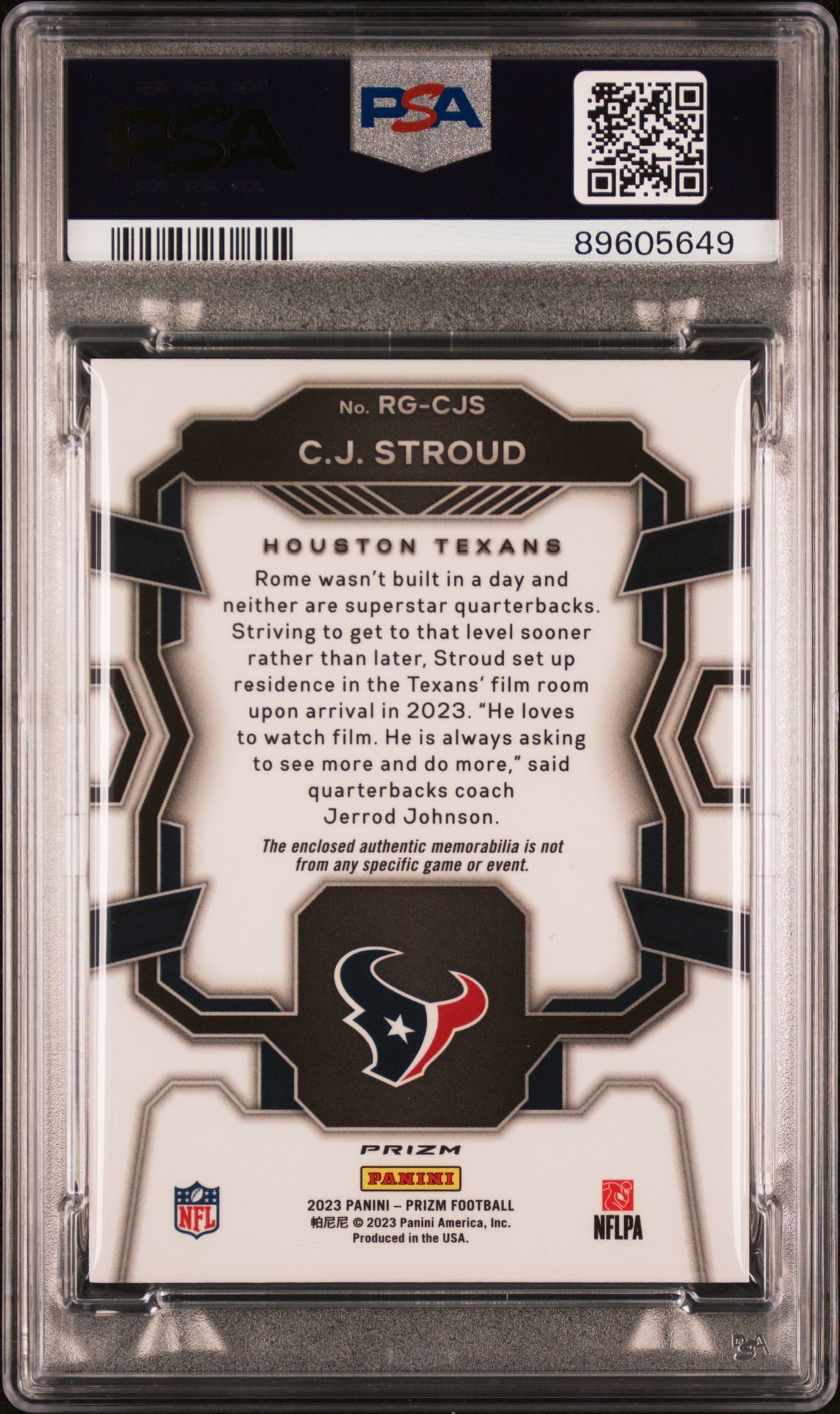 2023 Panini Prizm Rookie Gear Cj Stroud #Rgcjs (Rk Gear-Neon Green Pulsar) Gem Mt 10 back