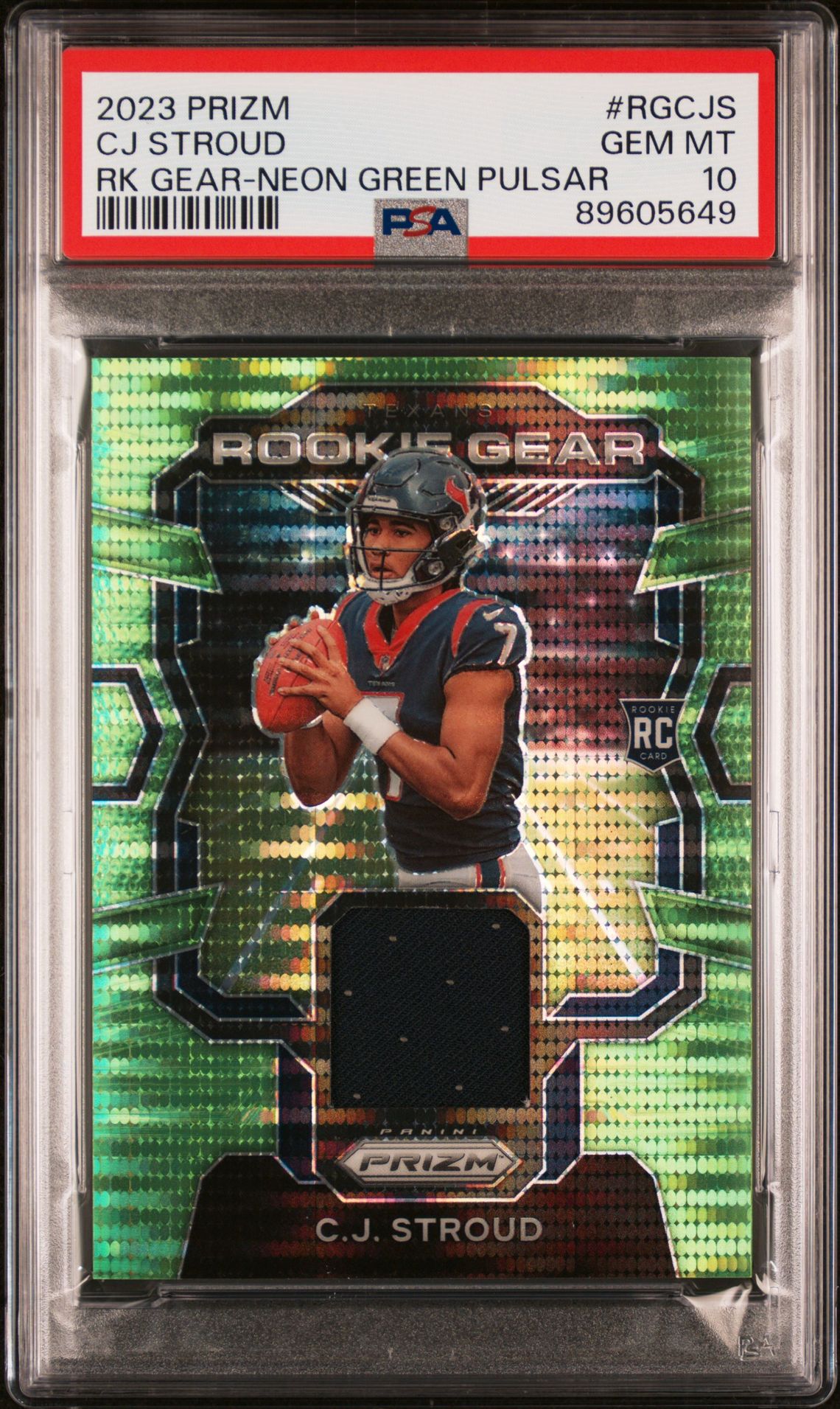 2023 Panini Prizm Rookie Gear Cj Stroud #Rgcjs (Rk Gear-Neon Green Pulsar) Gem Mt 10 front