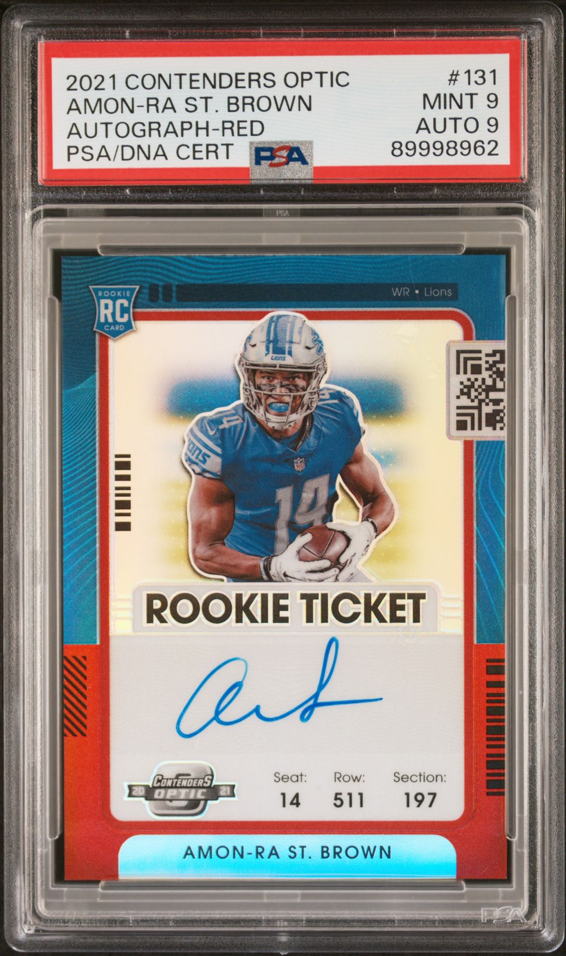 2021 Panini PANINI CONTENDERS OPTIC AUTOGRAPH-RED #131 Amon-Ra St. Brown front