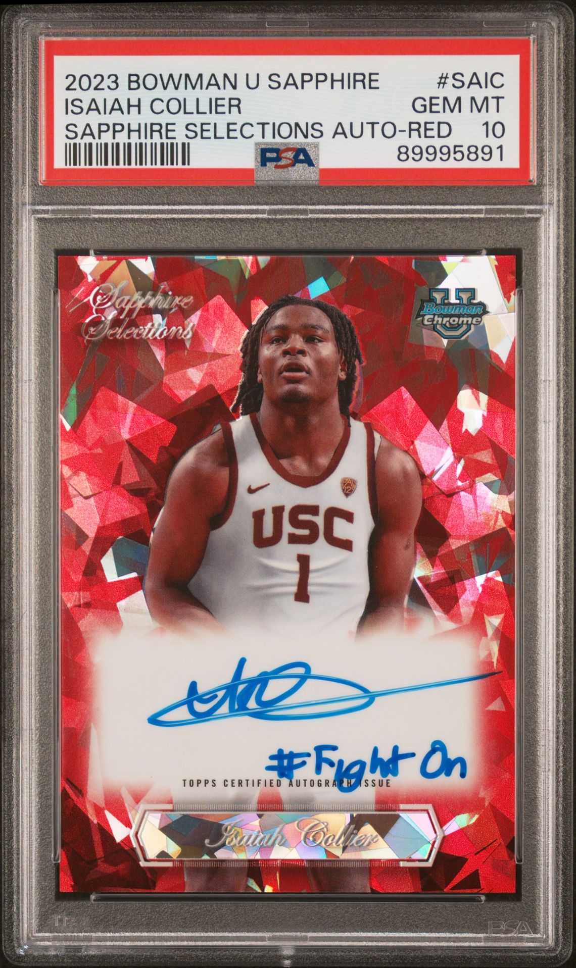2023 Bowman BOWMAN UNIVERSITY CHROME SAPPHIRE SAPPHIRE SELECTIONS AUTOGRAPHS RED #SAIC Isaiah Collier front