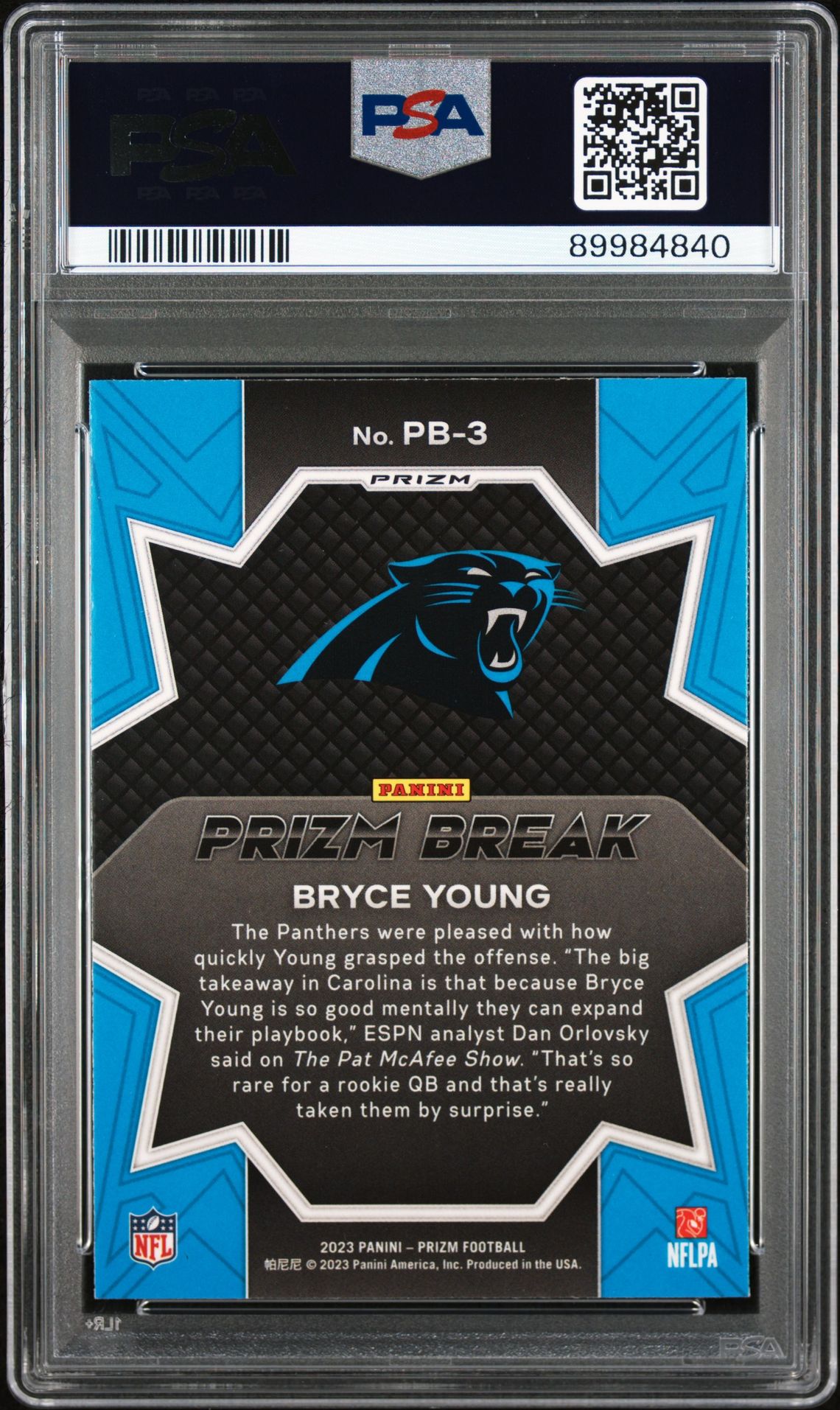 2023 Panini Prizm Prizm Break Bryce Young #Pb3 (Prizm Break-No Huddle) Gem Mt 10 back