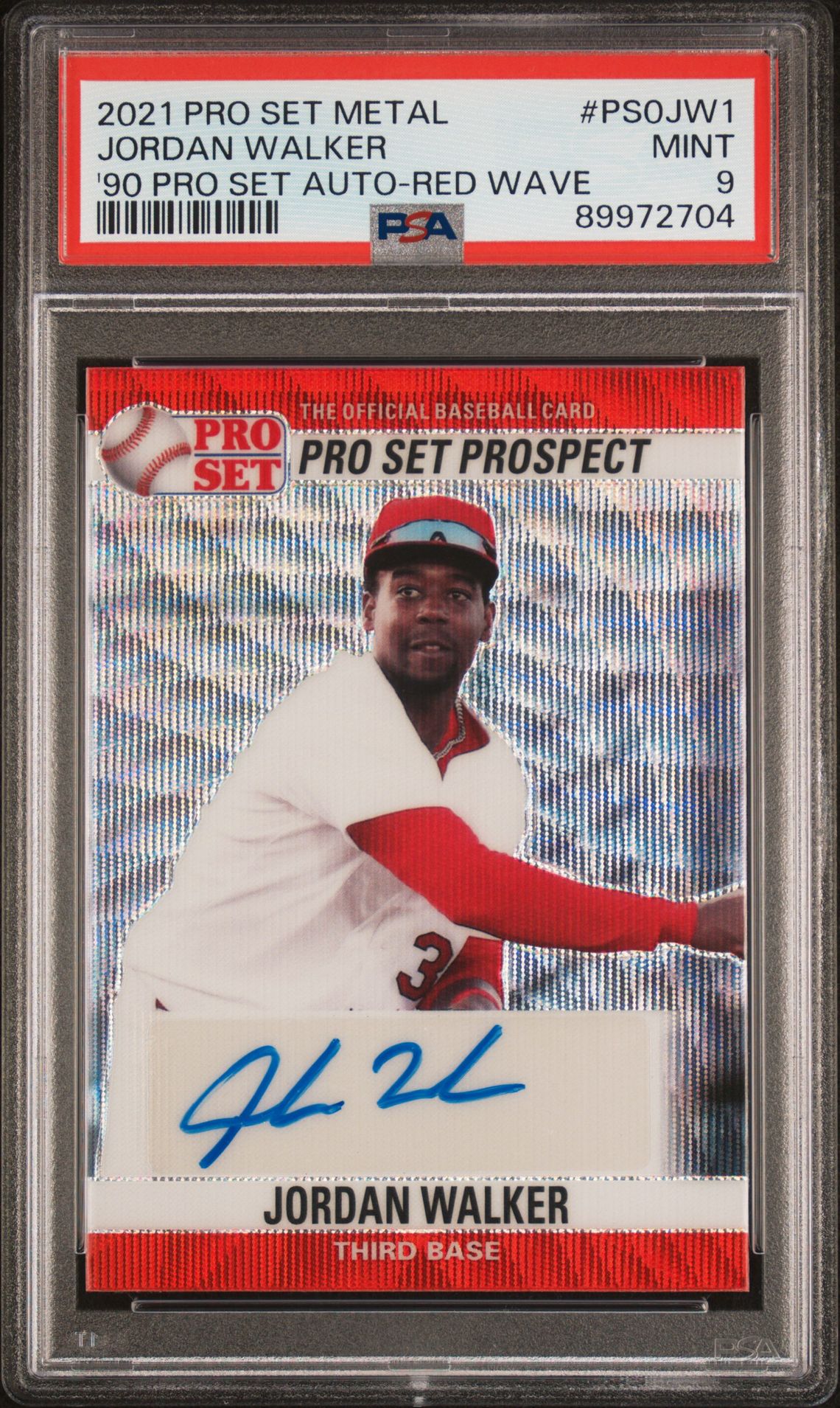 2021 Leaf LEAF PRO SET METAL 1990 PRO SET AUTOGRAPHS '90 PRO SET AUTO-RED WAVE #PS0JW1 Jordan Walker front