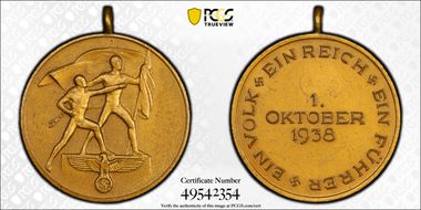 1938 Medal Sudetenland Medal Brass MS63