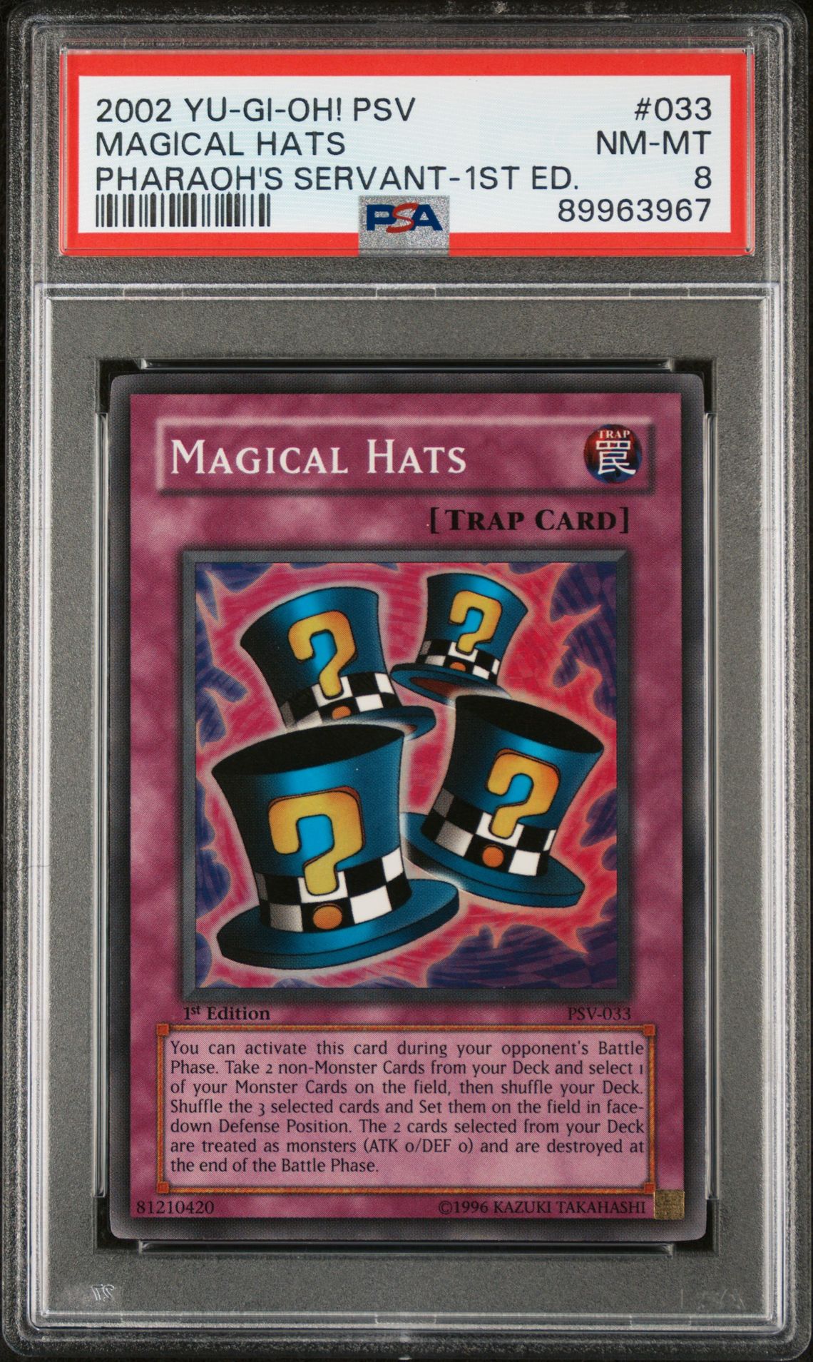 2002 Yu-Gi-Oh! Psv-Pharaoh's Servant Magical Hats #033 (Pharaoh's Servant-1St Ed.) Nm-Mt 8 front