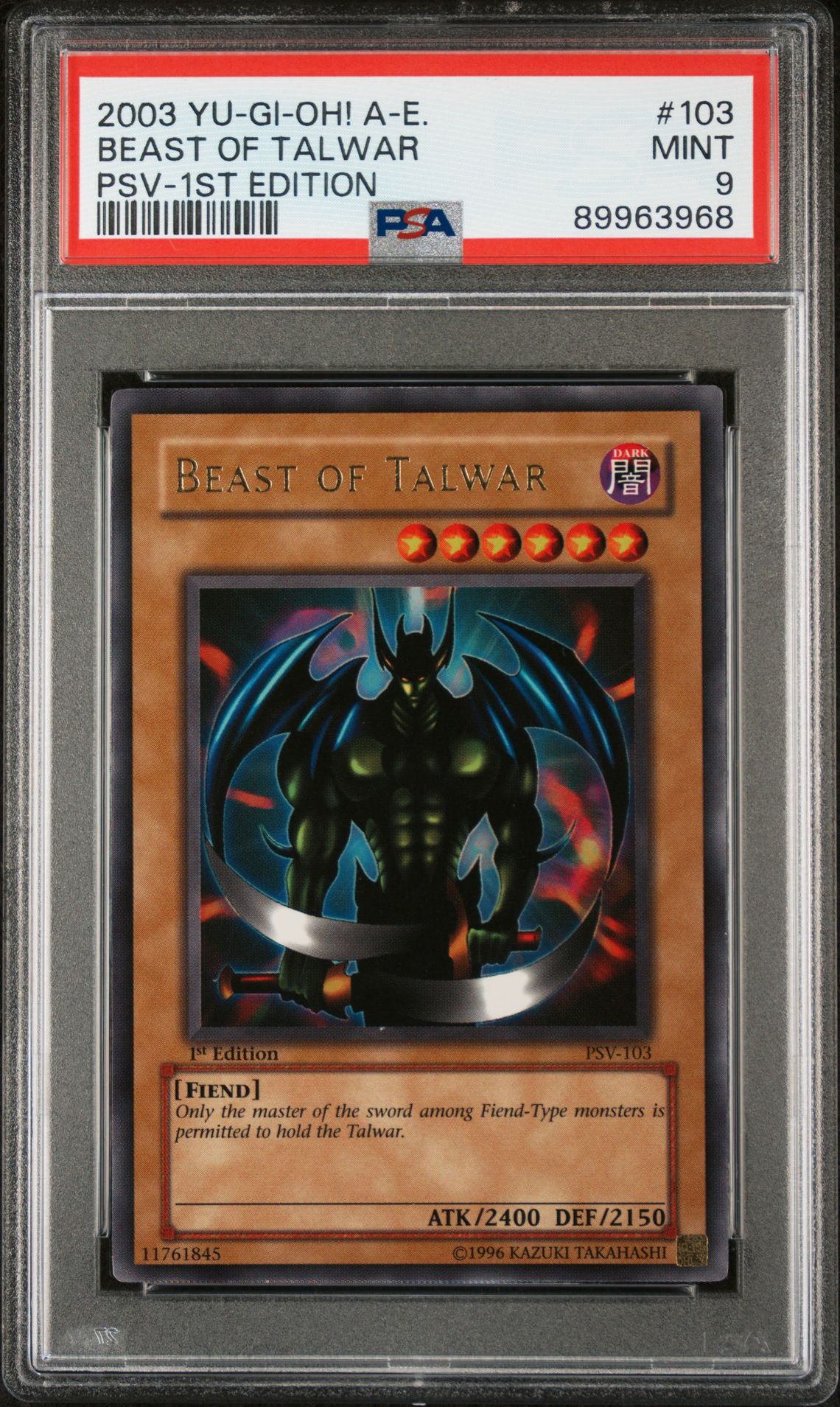 2003 Yu-Gi-Oh! Pharaoh's Servant Asian-English Beast Of Talwar #103 (Psv-1St Edition) Mint 9 front