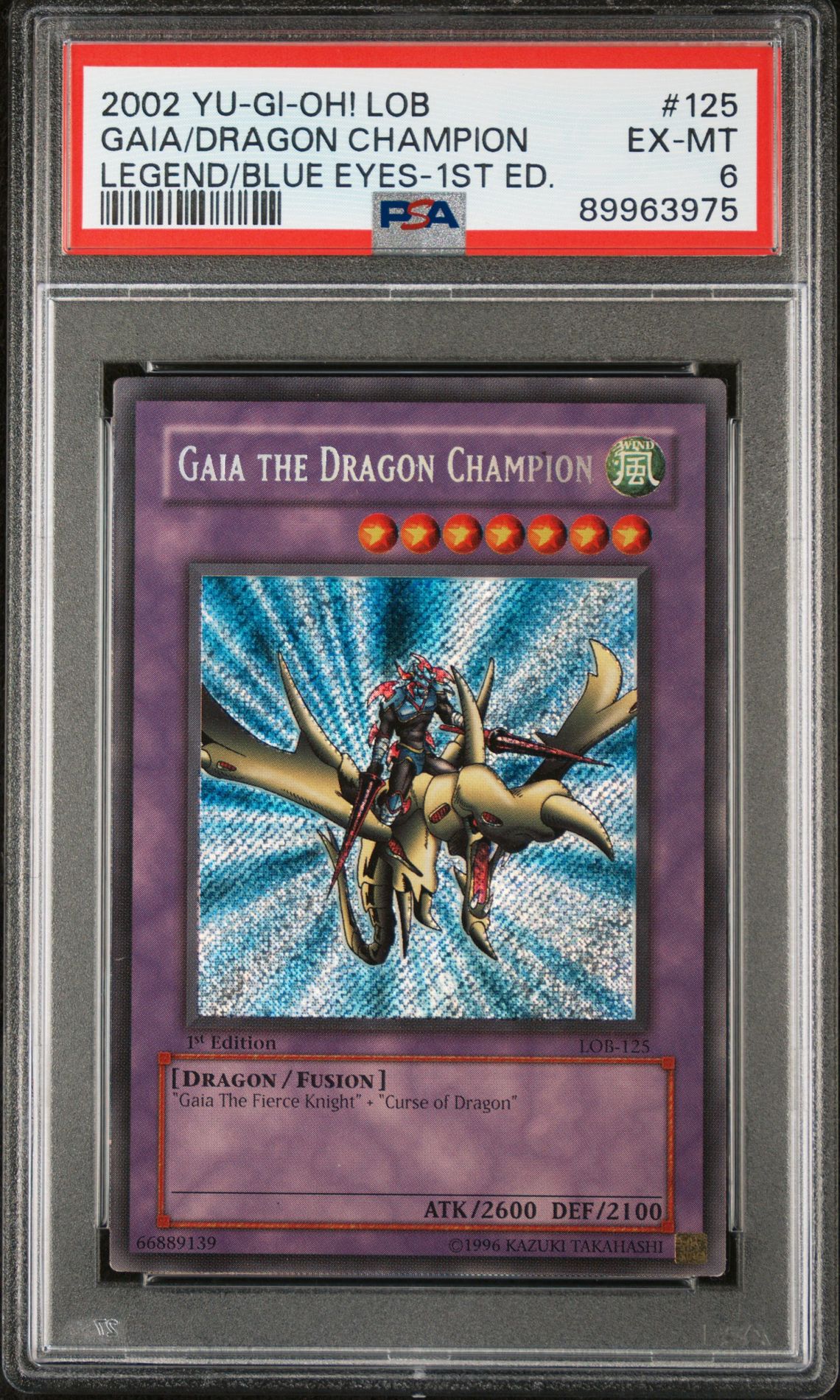 2002 Yu-Gi-Oh! Lob-Legend Of Blue Eyes White Dragon Gaia/Dragon Champion #125 (Legend/Blue Eyes-1St Ed.) Ex-Mt 6 front