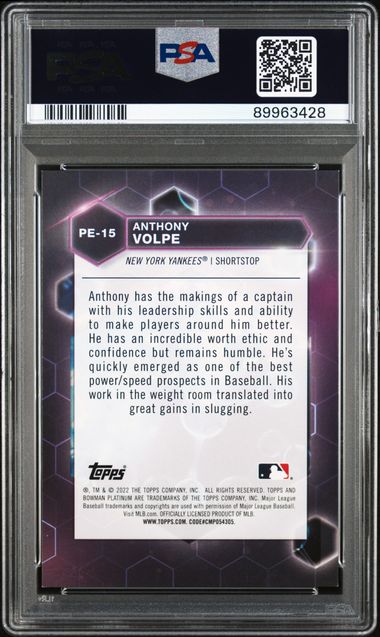 2022 Bowman Platinum Precious Elements Anthony Volpe #Pe15 (Precious Elements-Orange) Mint 9 back