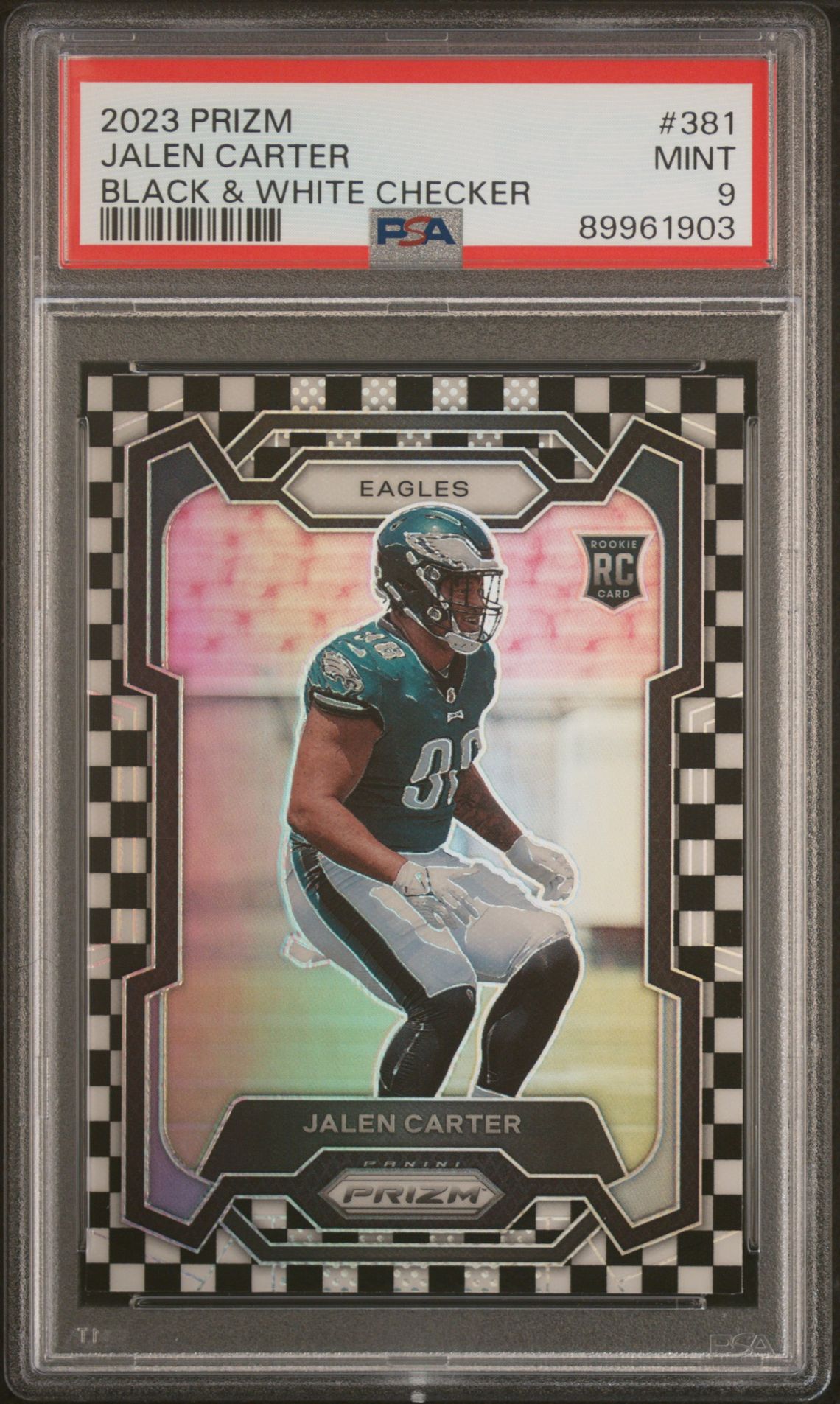 2023 Panini Prizm Jalen Carter #381 (Black & White Checker) Mint 9 front