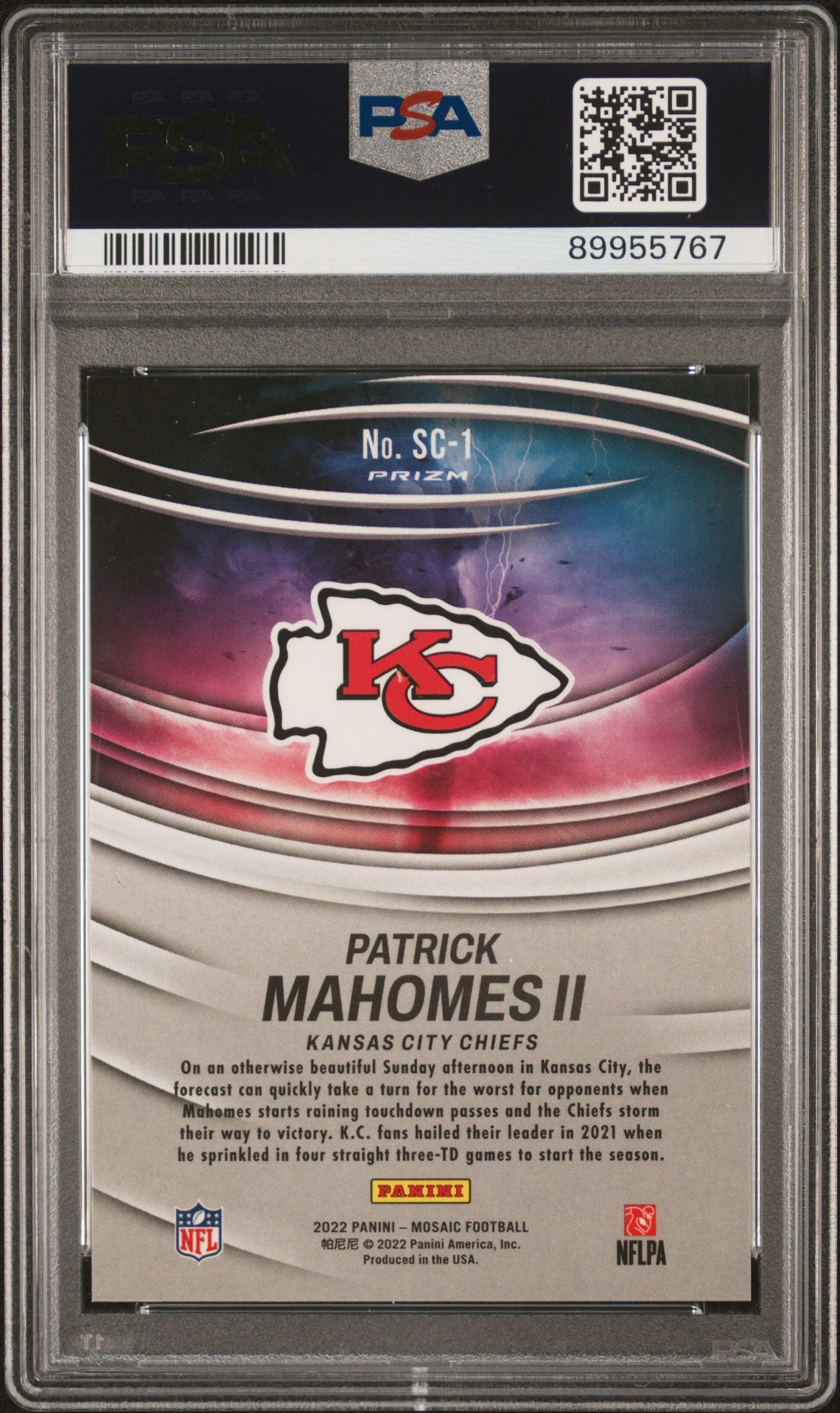 2022 Panini Mosaic Storm Chasers Patrick Mahomes Ii #Sc1 (Storm Chasers) Gem Mt 10 back