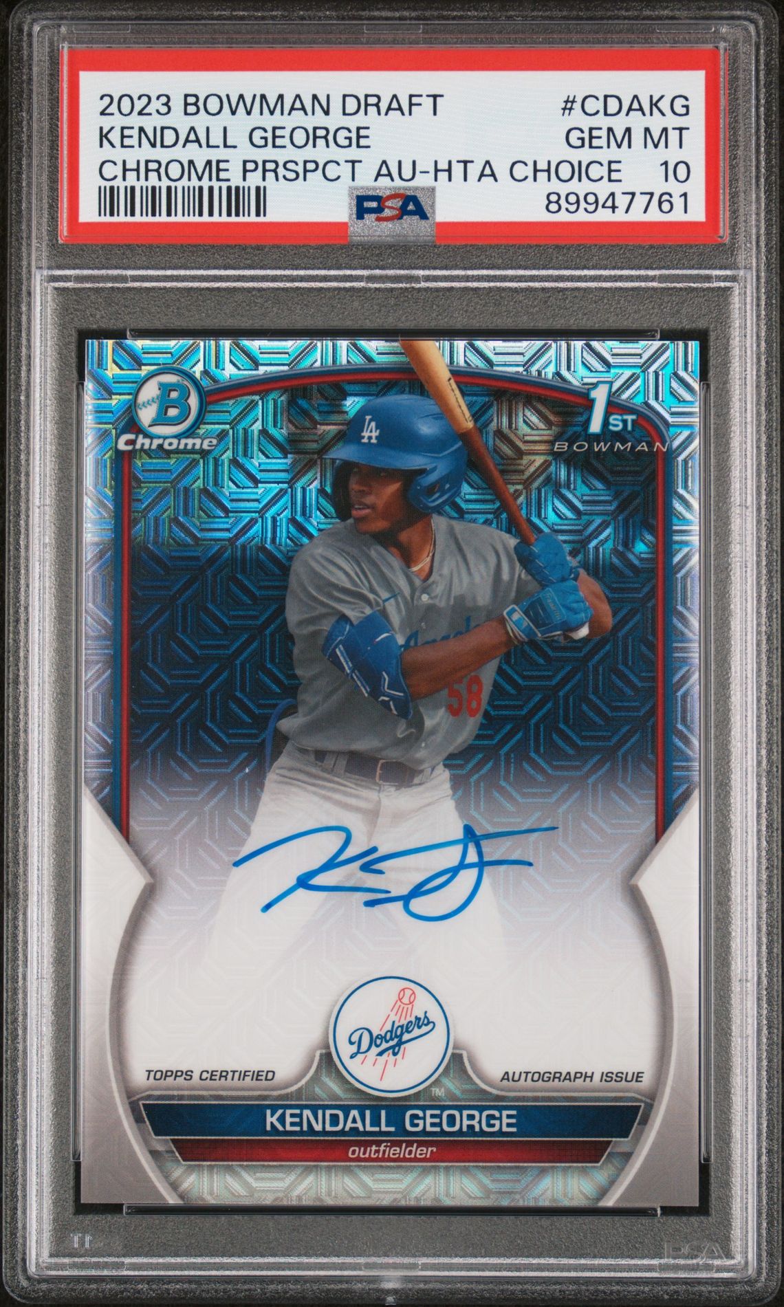 2023 Bowman Draft Chrome Prospect Autograph Kendall George #Cdakg (Chrome Prspct Au-Hta Choice) Gem Mt 10 front