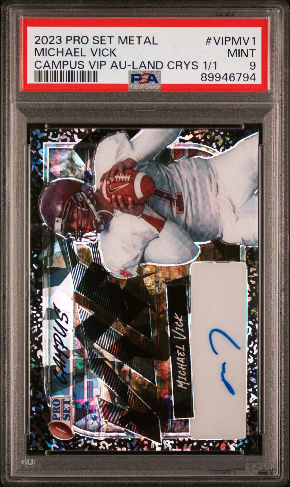 2023 Leaf Pro Set Metal Campus Vip Autographs Michael Vick #Vipmv1 (Campus Vip Au-Land Crys 1/1) Mint 9 front