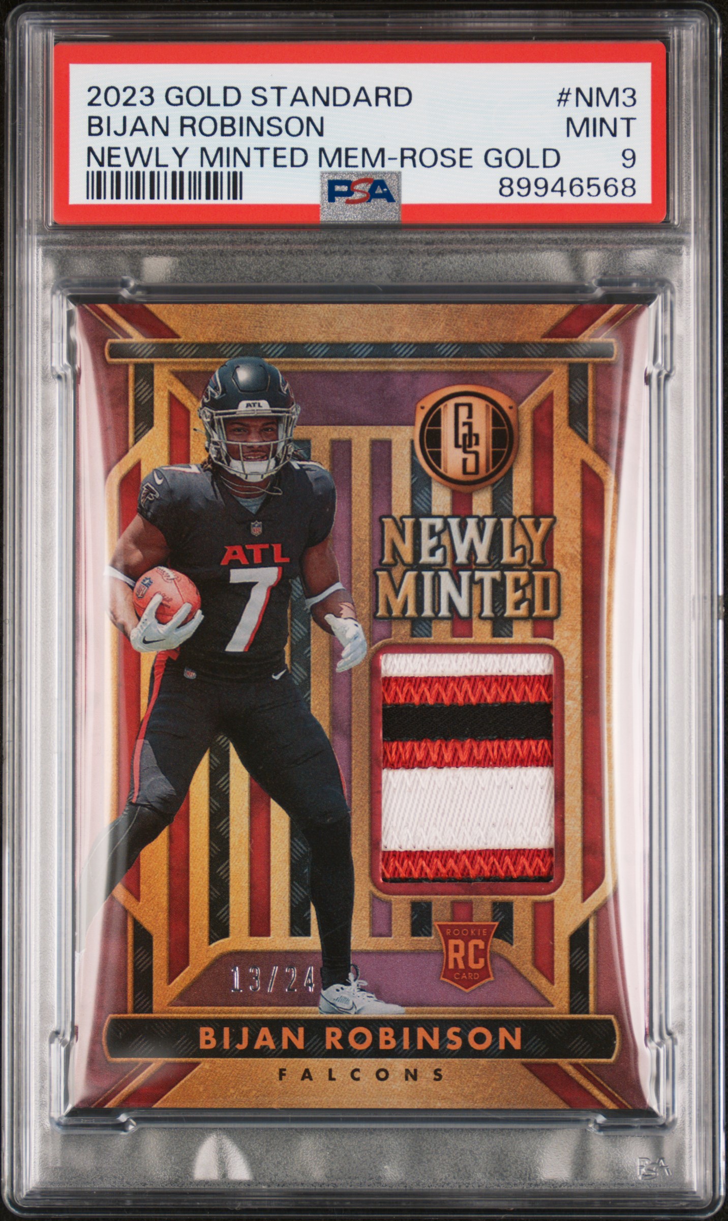 2023 Panini Gold Standard Newly Minted Memorabilia Bijan Robinson #Nm3 (Newly Minted Mem-Rose Gold) Mint 9 front