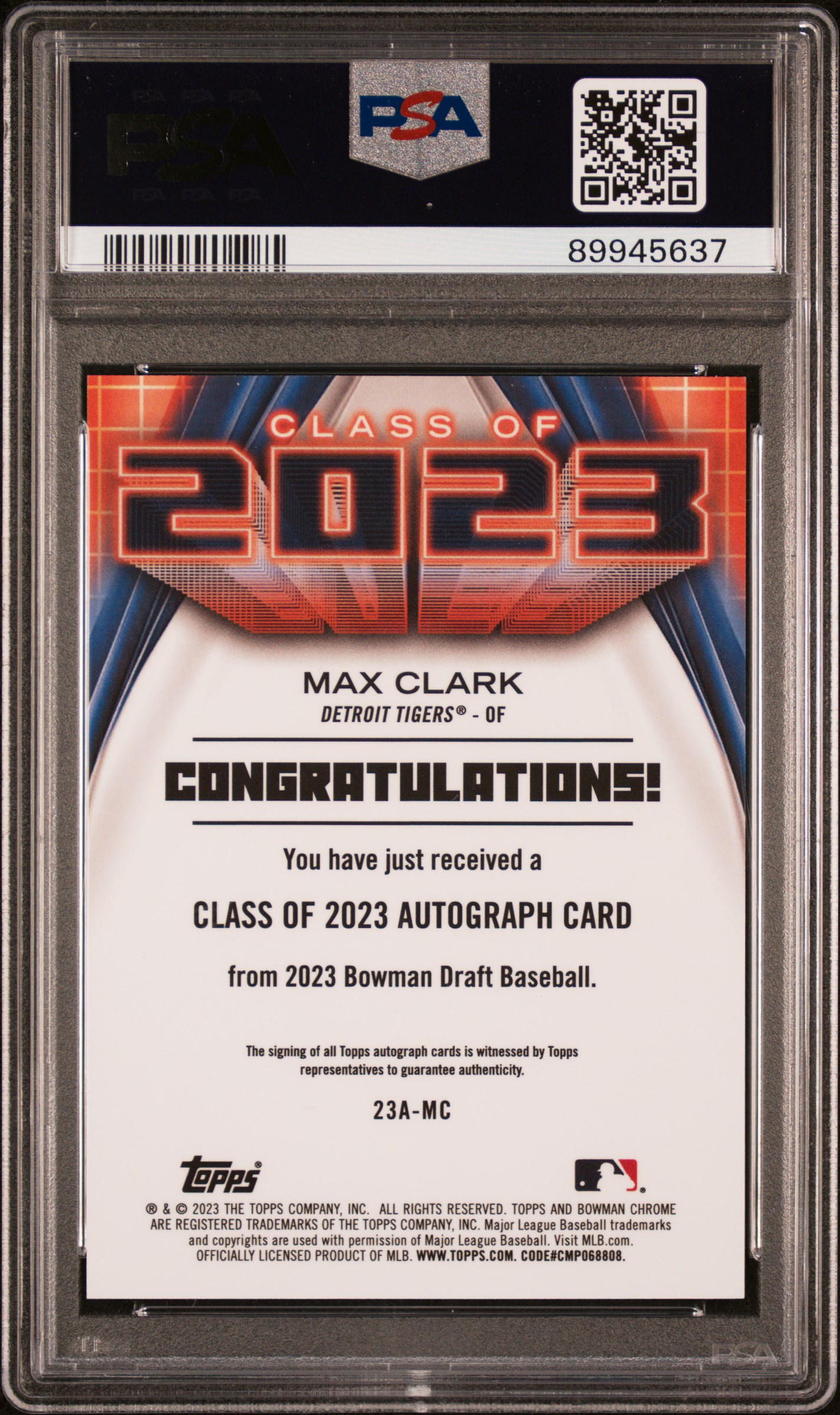 2023 Bowman Draft Class Of 2023 Autograph Max Clark #23Amc Gem Mt 10 back