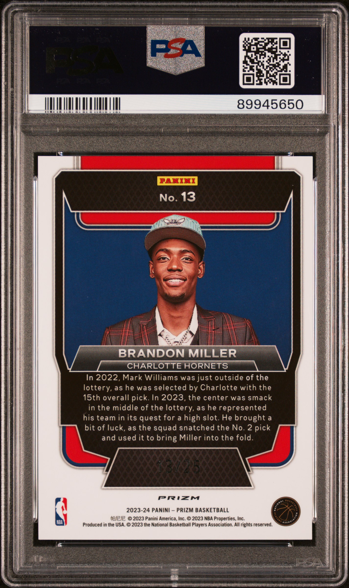 2023 Panini Prizm Luck Of The Lottery Brandon Miller #13 (Luck Of The Lottery-Mojo) Mint 9 back