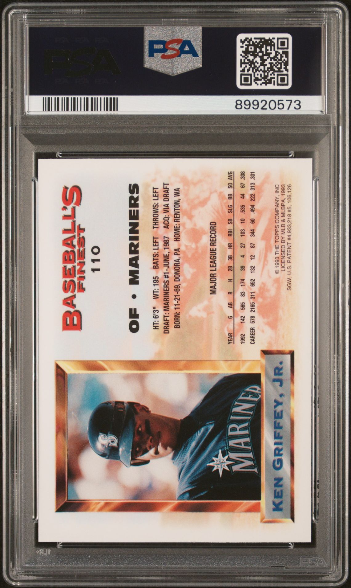 1993 Finest Ken Griffey Jr. #110 Gem Mt 10 back