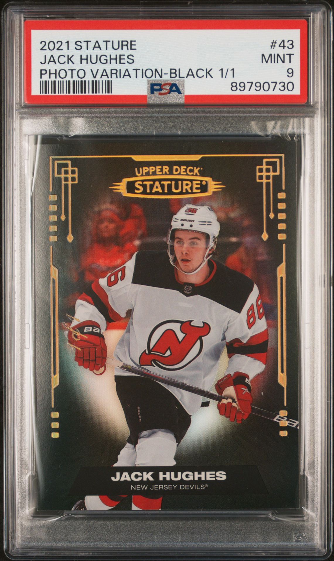 2021 Upper Deck UPPER DECK STATURE PHOTO VARIATION-BLACK 1/1 #43 Jack Hughes front