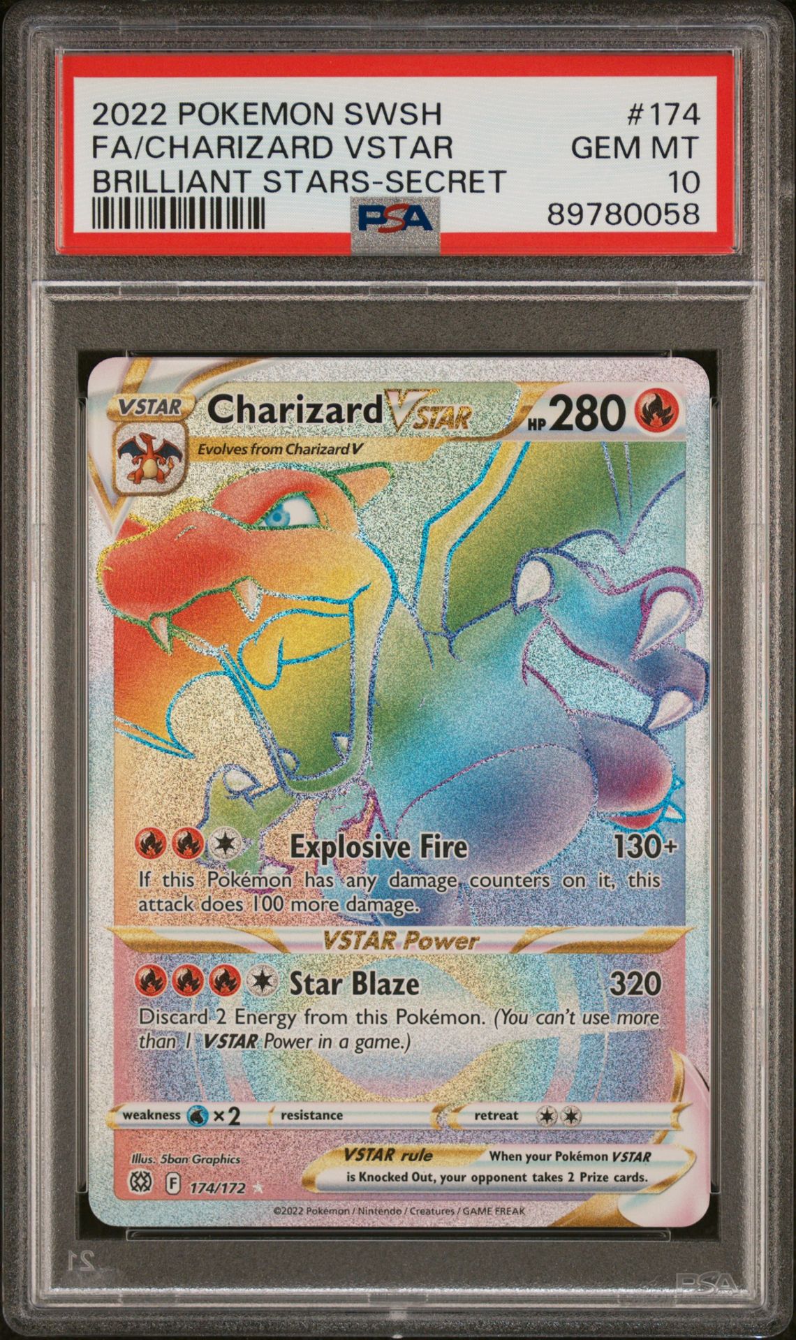 2022 Pokemon Sword & Shield Brilliant Stars Fa/Charizard Vstar #174 (Brilliant Stars-Secret) Gem Mt 10 front