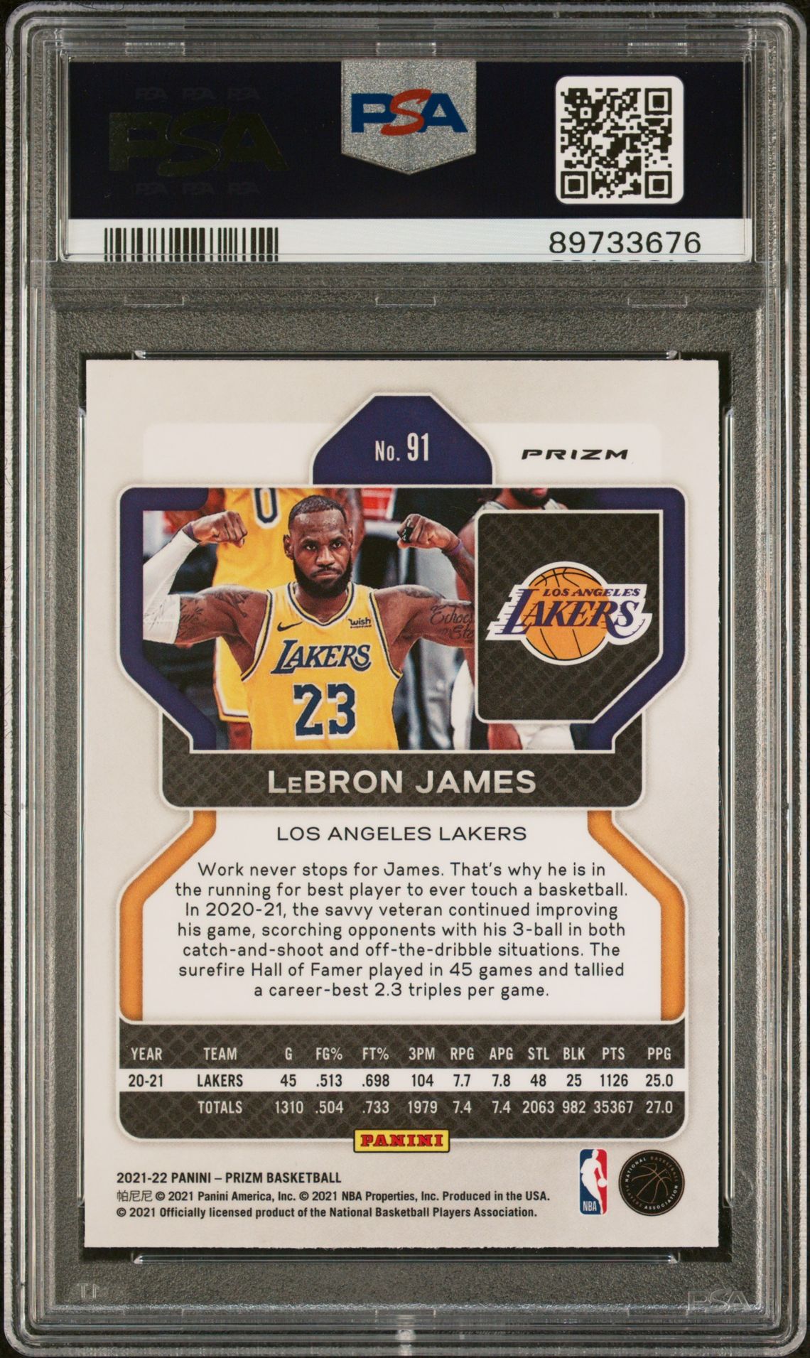 2021 Panini Prizm Lebron James #91 (Silver Prizm) Mint 9 back