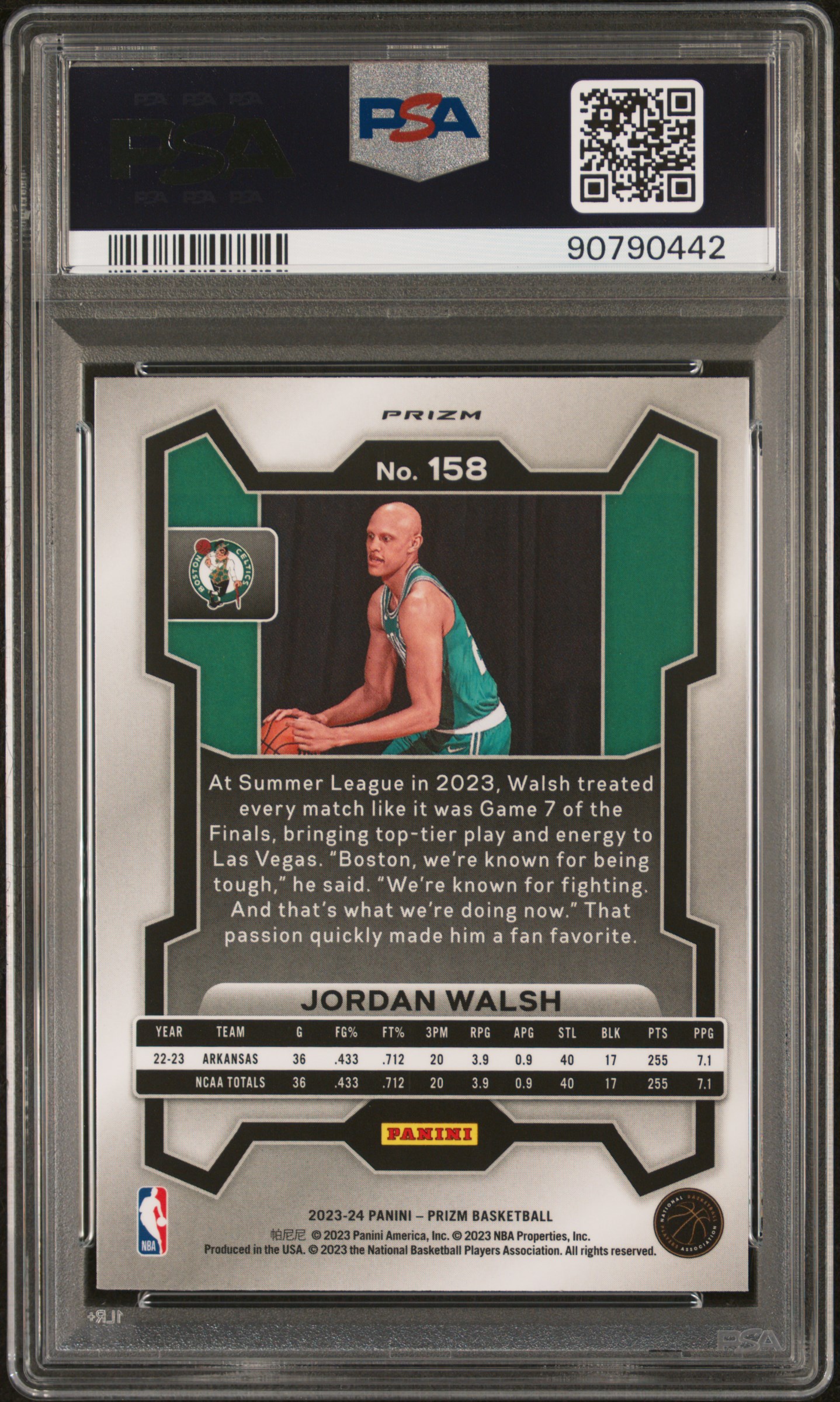 2023 Panini Prizm Jordan Walsh #158 (Hyper Prizm) Mint 9 back