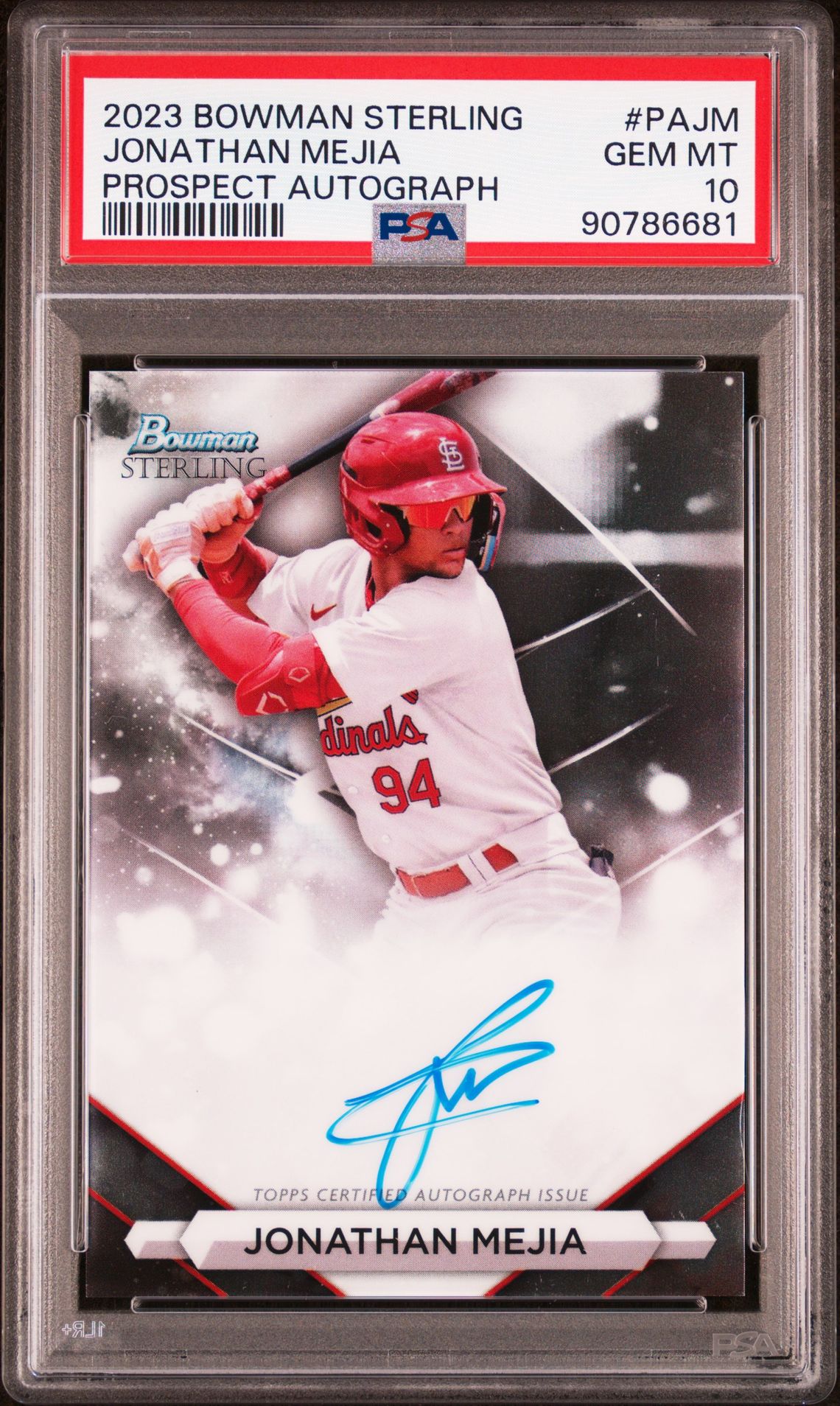 2023 Bowman Sterling Prospect Autographs Jonathan Mejia #Pajm Gem Mt 10 front