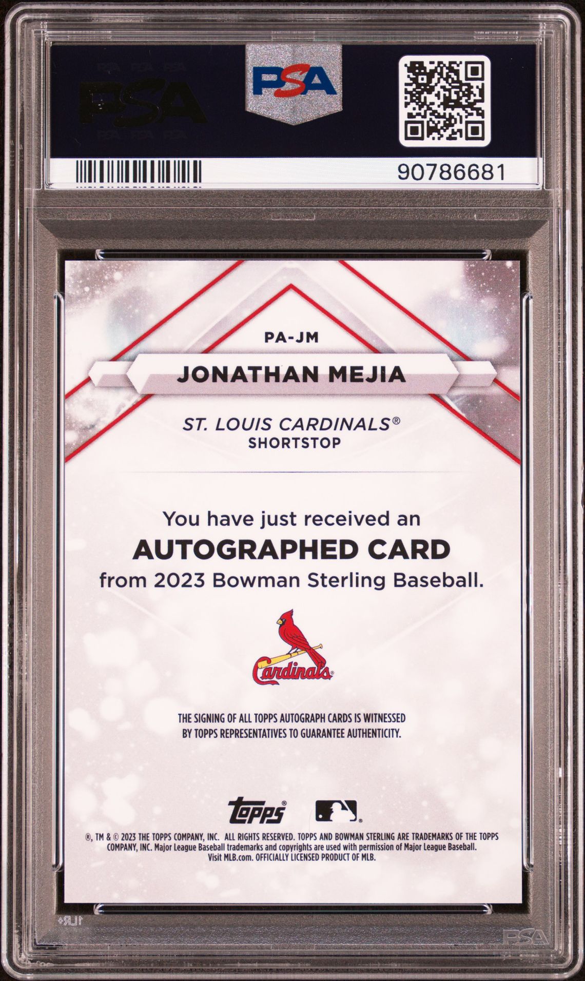 2023 Bowman Sterling Prospect Autographs Jonathan Mejia #Pajm Gem Mt 10 back