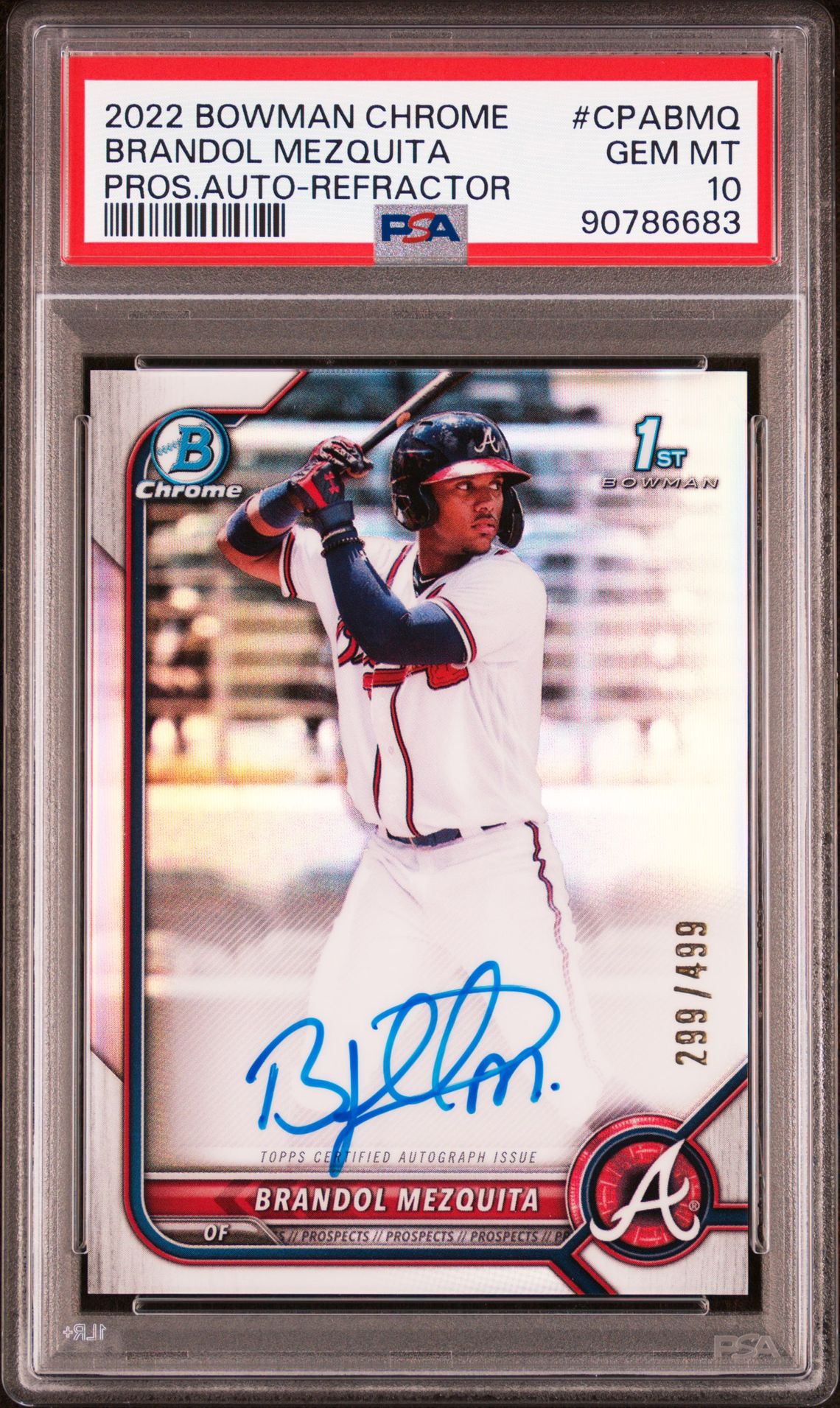 2022 Bowman Chrome Prospect Autographs Brandol Mezquita #Cpabmq (Pros.auto-Refractor) Gem Mt 10 front