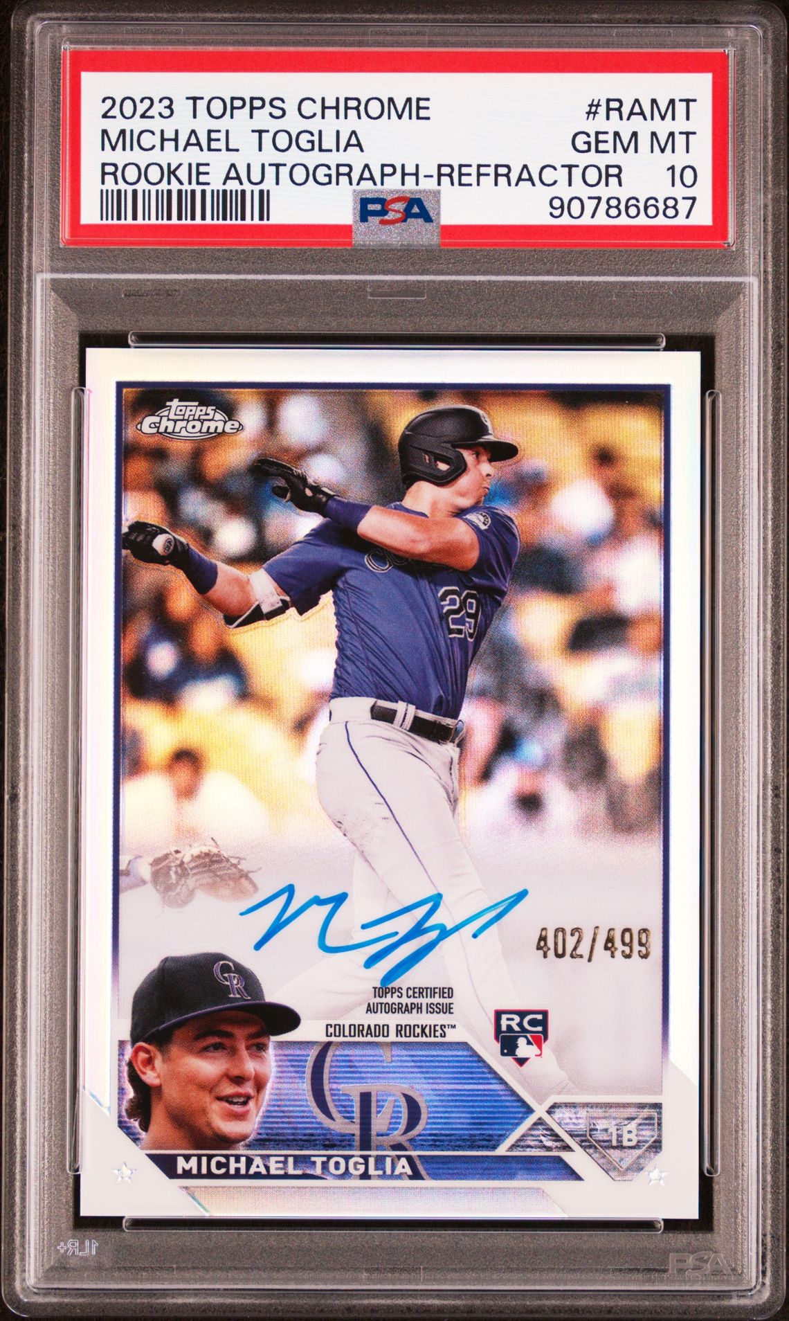 2023 Topps Chrome Rookie Autograph Michael Toglia #Ramt (Rookie Autograph-Refractor) Gem Mt 10 front