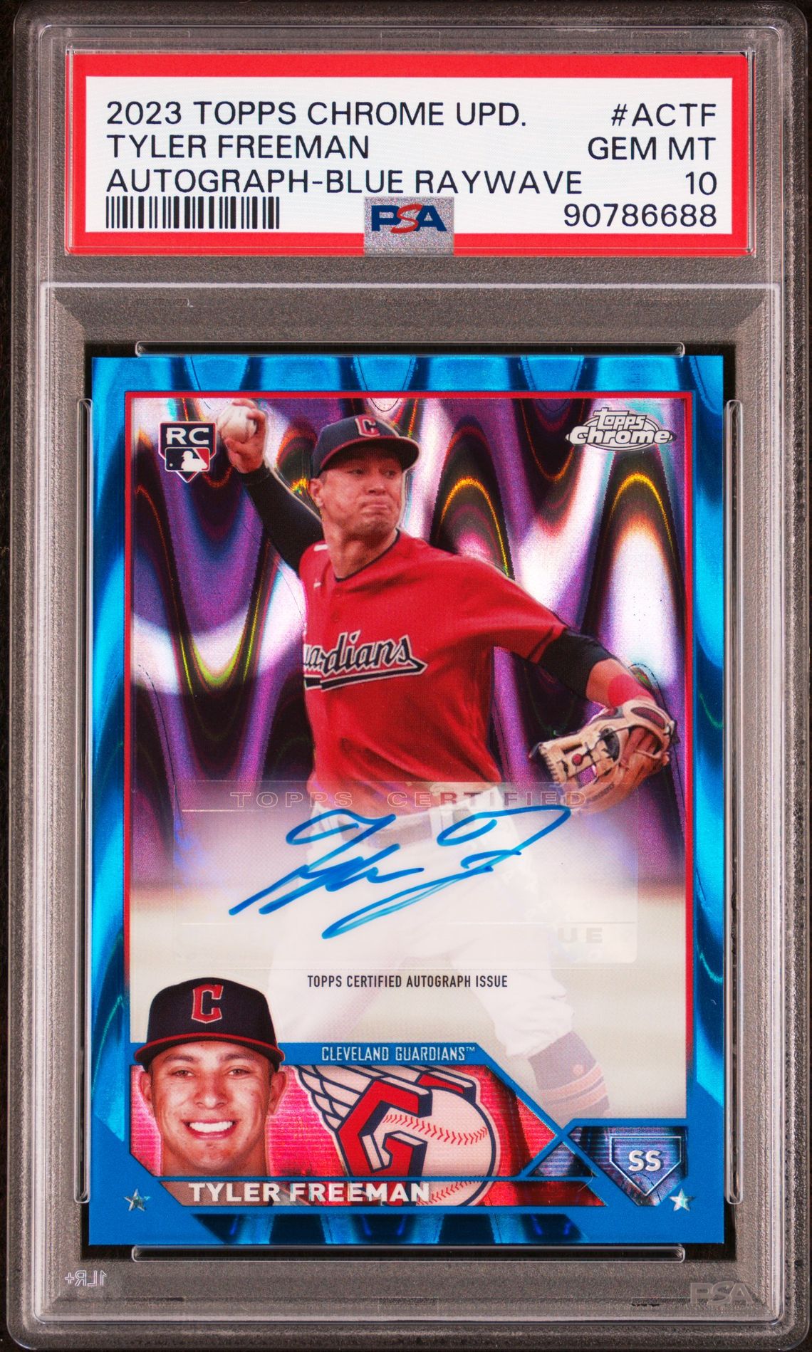 2023 Topps Chrome Update Autograph Tyler Freeman #Actf (Autograph-Blue Raywave Ref) Gem Mt 10 front