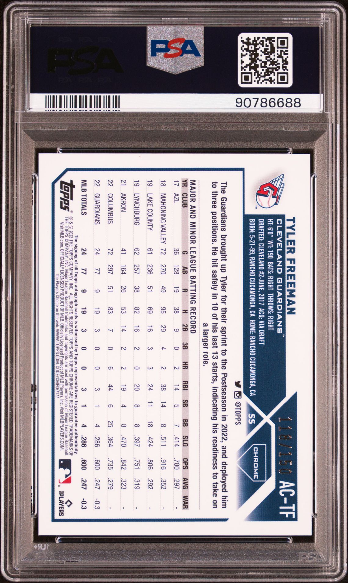 2023 Topps Chrome Update Autograph Tyler Freeman #Actf (Autograph-Blue Raywave Ref) Gem Mt 10 back