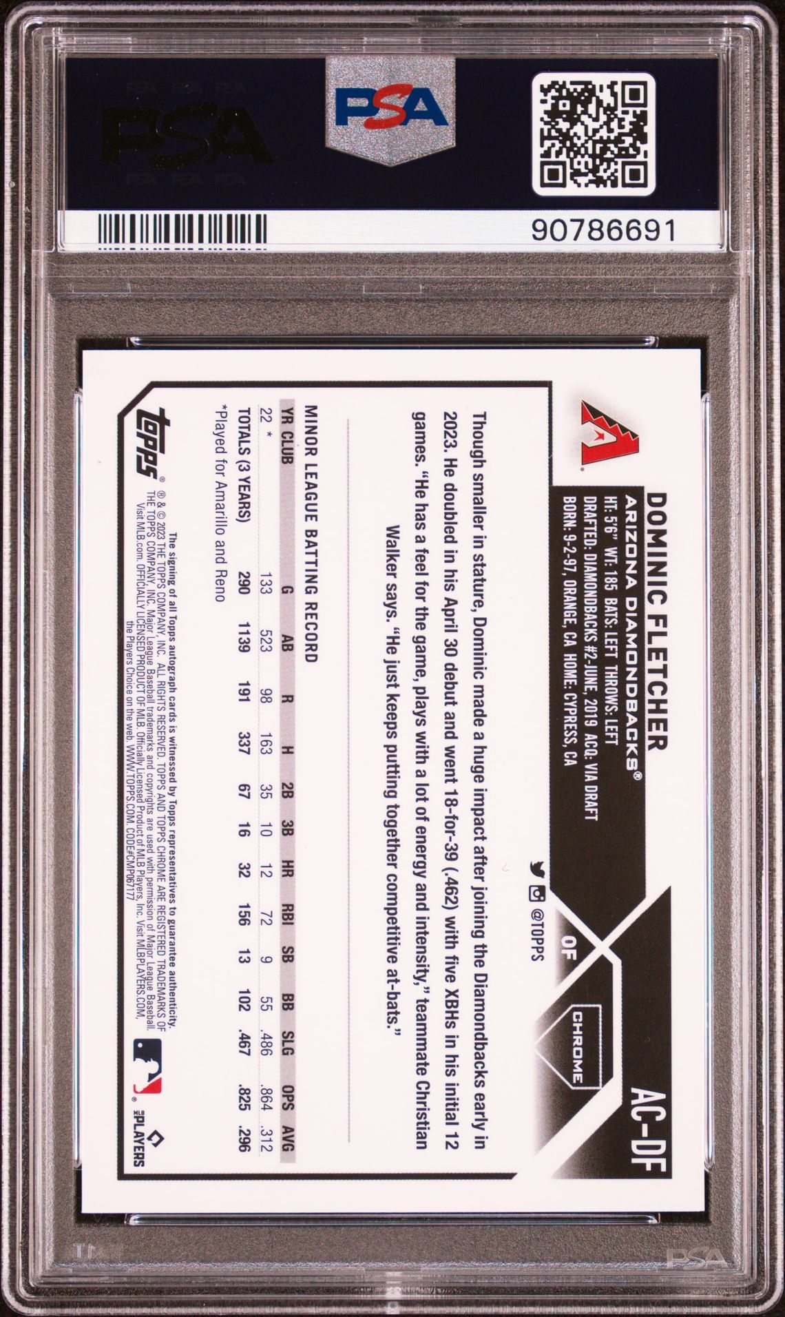 2023 Topps Chrome Update Autograph Dominic Fletcher #Acdf (Autograph) Gem Mt 10 back