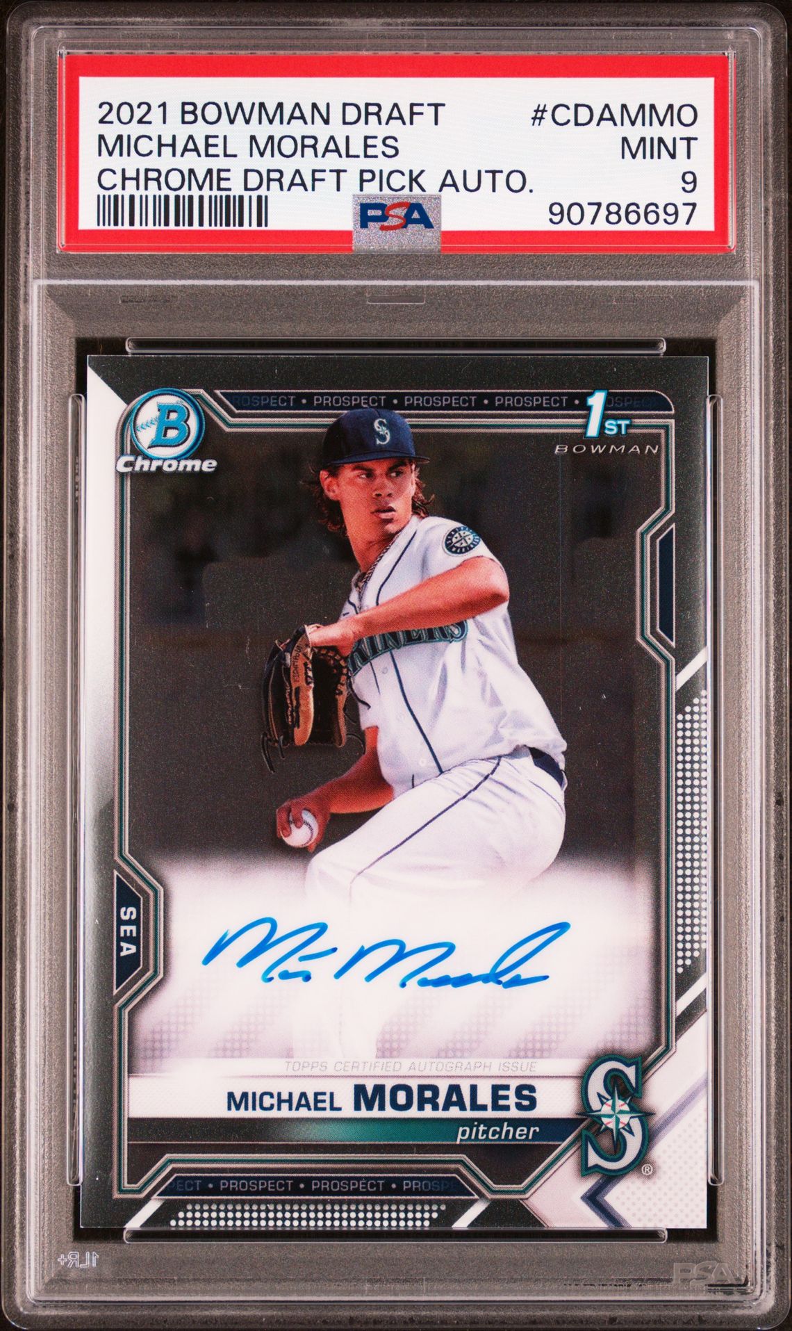 2021 Bowman Draft Chrome Draft Pick Autographs Michael Morales #Cdammo (Chrome Draft Pick Auto.) Mint 9 front