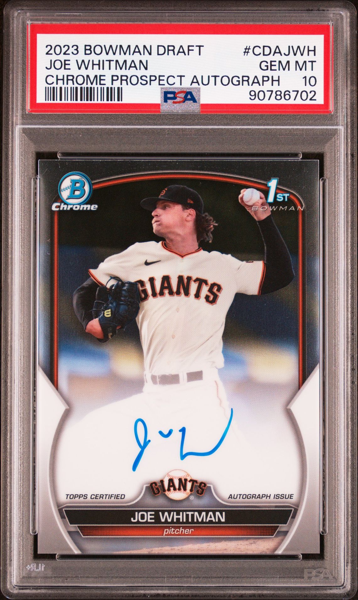 2023 Bowman Draft Chrome Prospect Autograph Joe Whitman #Cdajwh Gem Mt 10 front