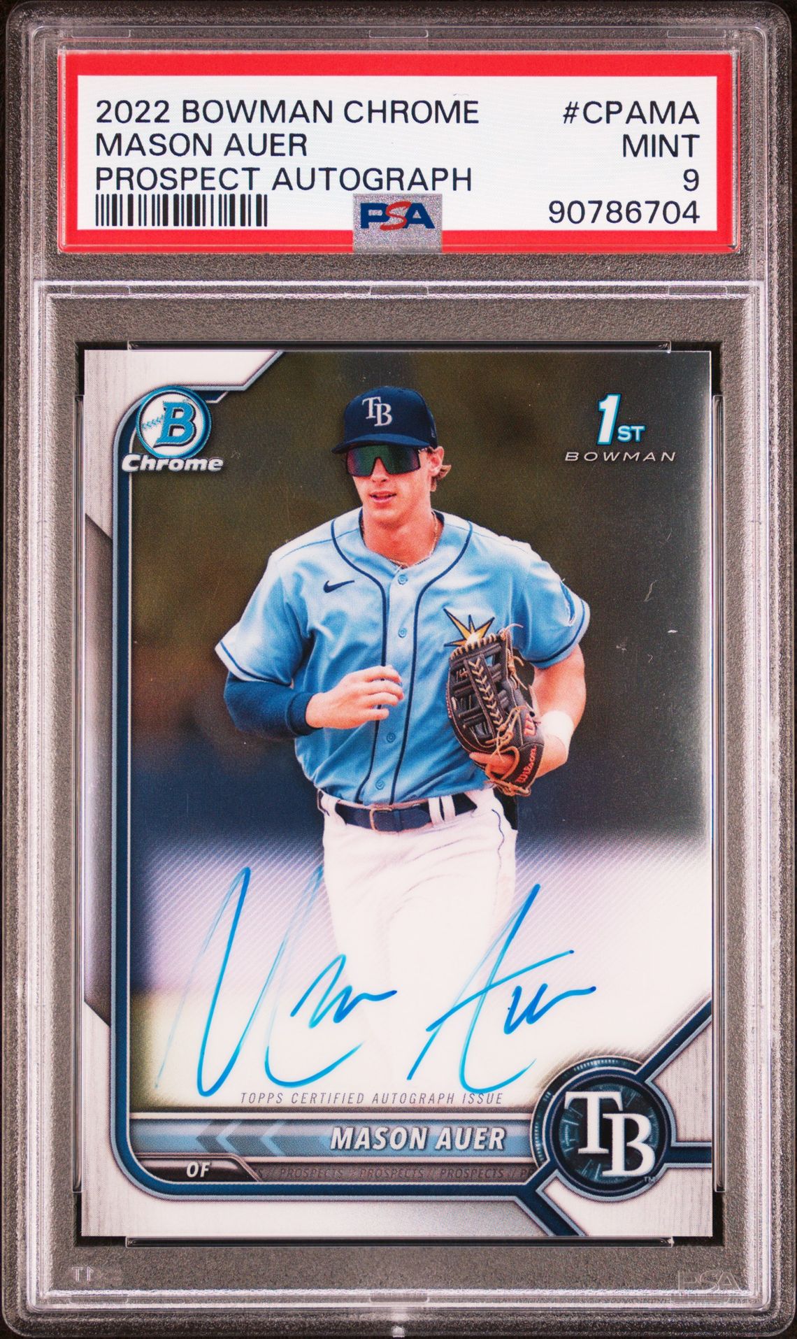 2022 Bowman Chrome Prospect Autographs Mason Auer #Cpama (Prospect Autograph) Mint 9 front