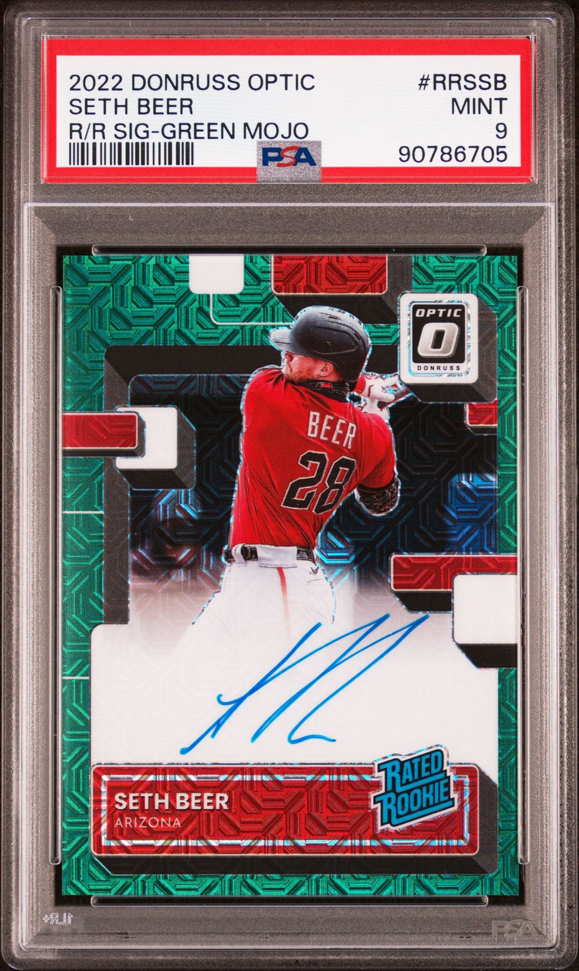 2022 Panini Donruss Optic Rated Rookie Signatures Seth Beer #Rrssb (R/R Sig-Green Mojo) Mint 9 front
